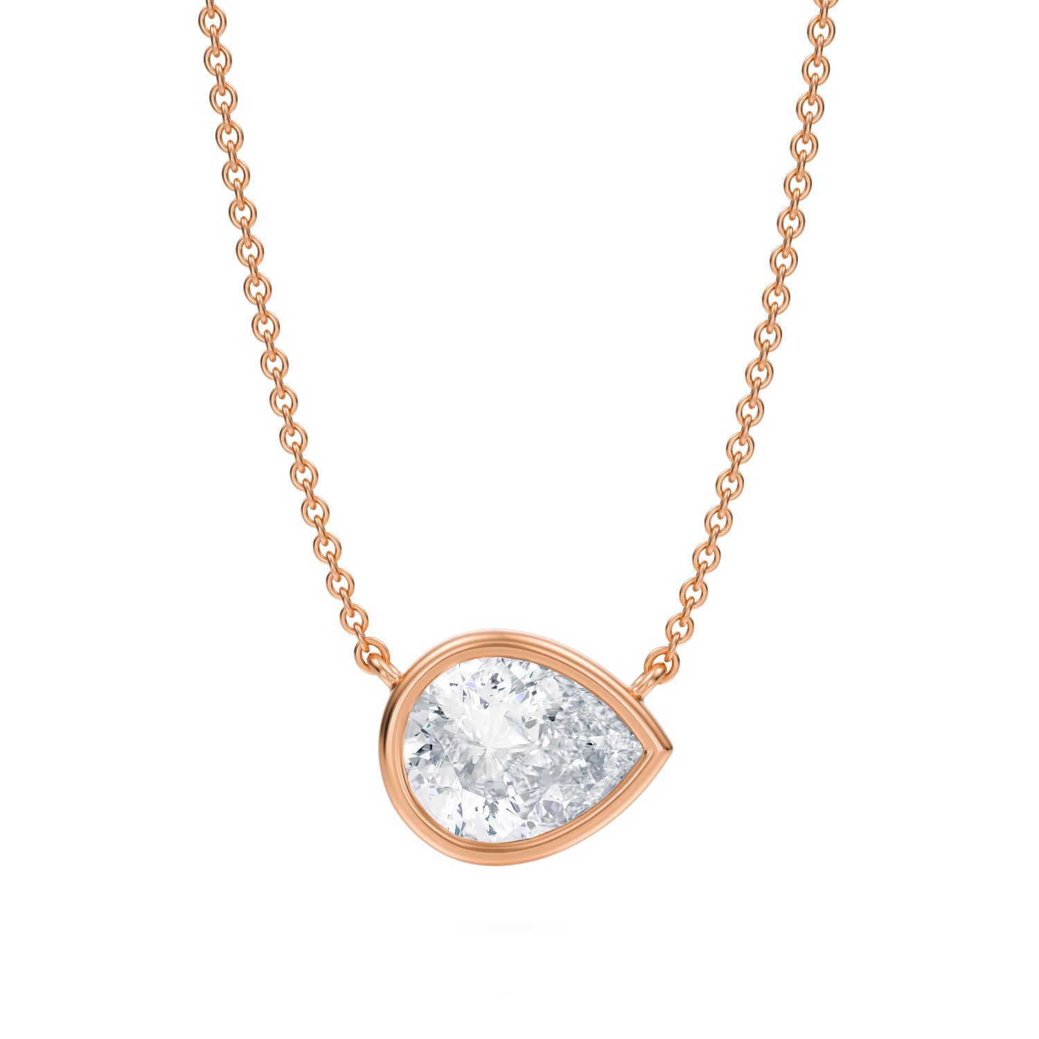 2 Carat Pear Bezel Solitaire Pendant Necklace