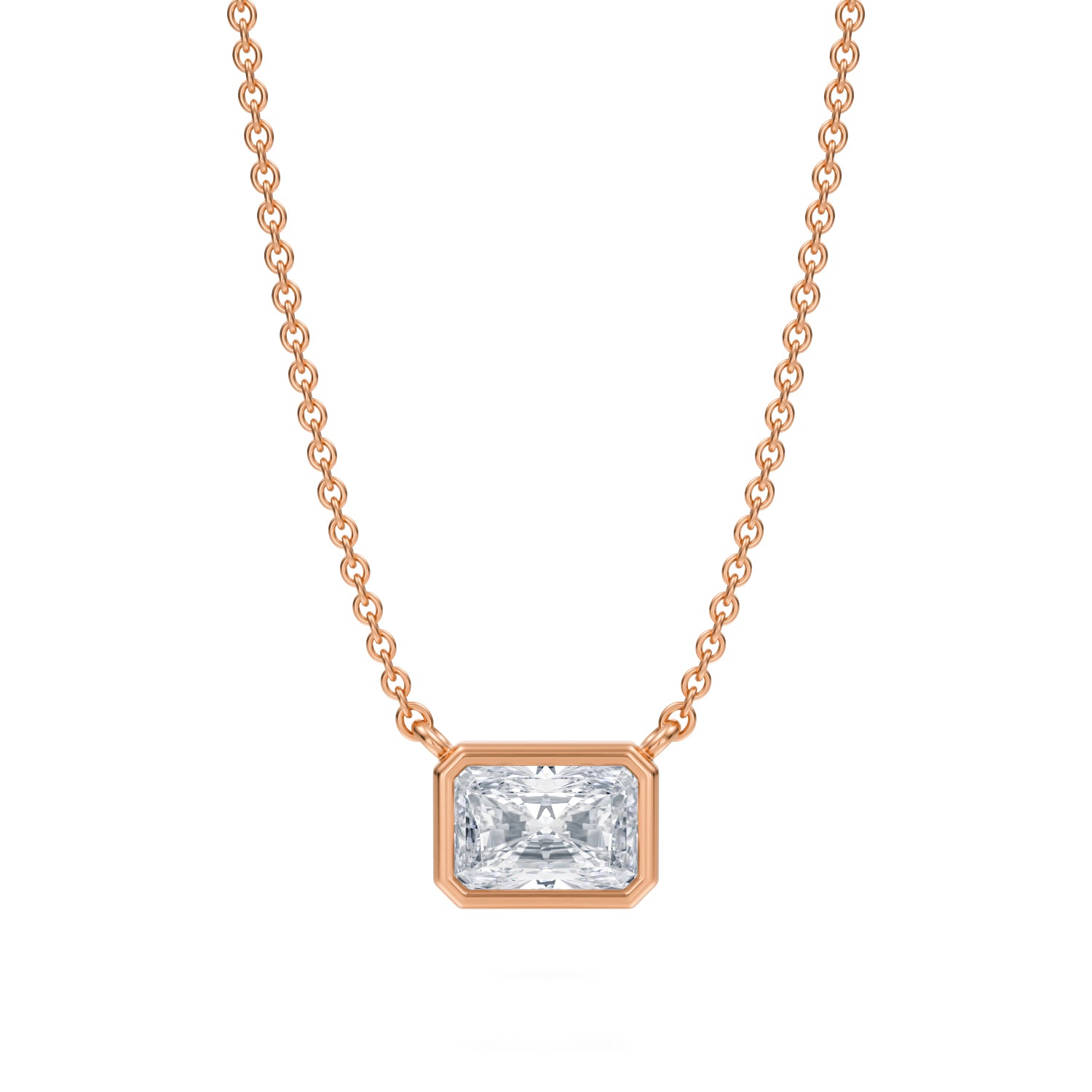 3/4 Carat Radiant Bezel Solitaire Pendant Necklace