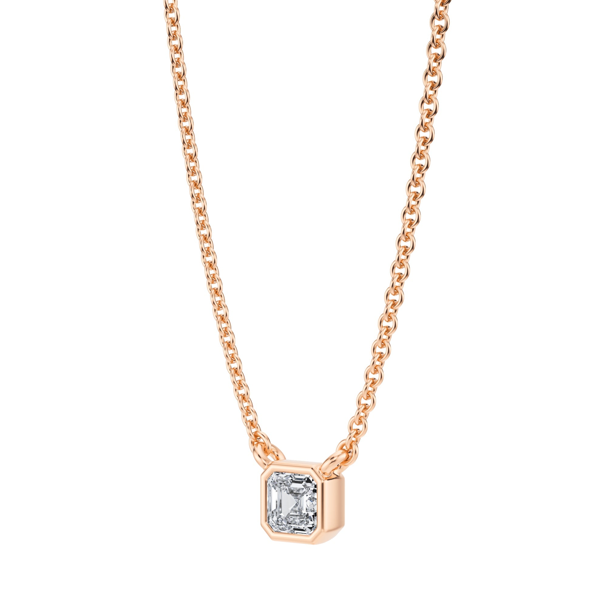 Asscher Cut Bezel Solitaire Pendant Necklace