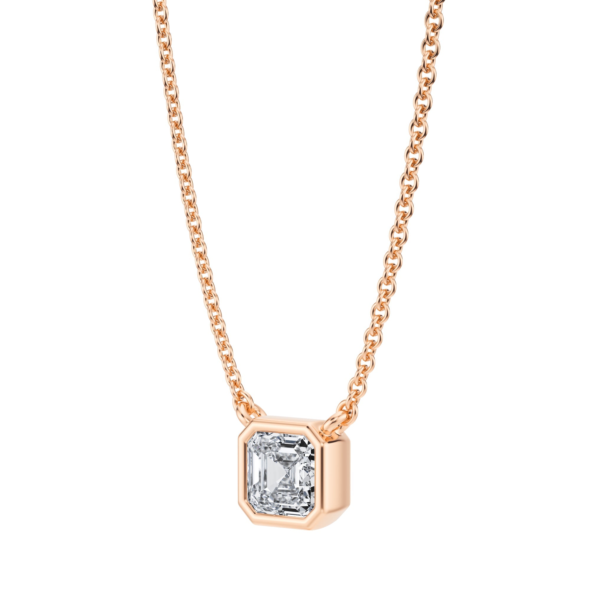 1/2 Carat Asscher Cut Bezel Solitaire Pendant Necklace