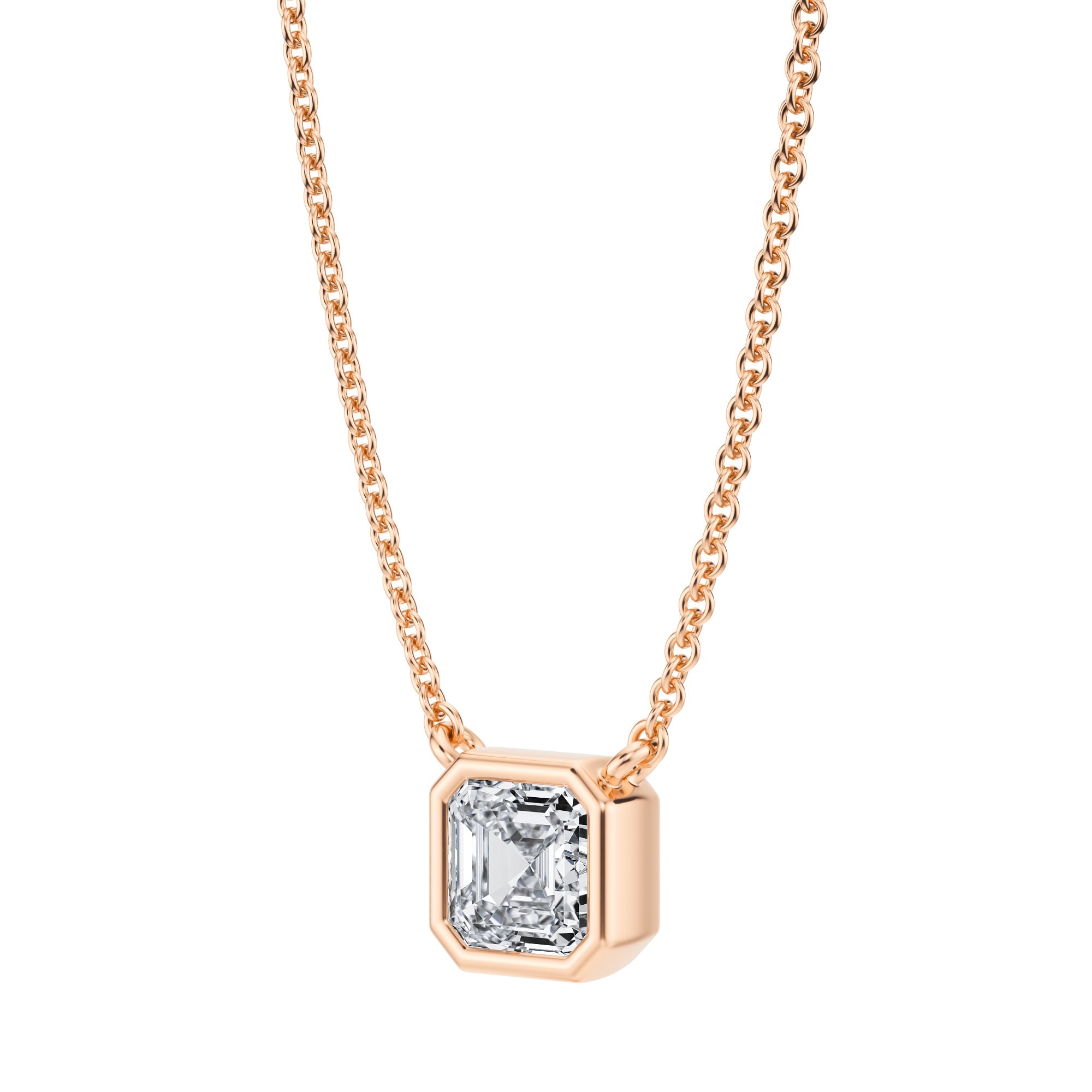 3/4 Carat Asscher Cut Bezel Solitaire Pendant Necklace