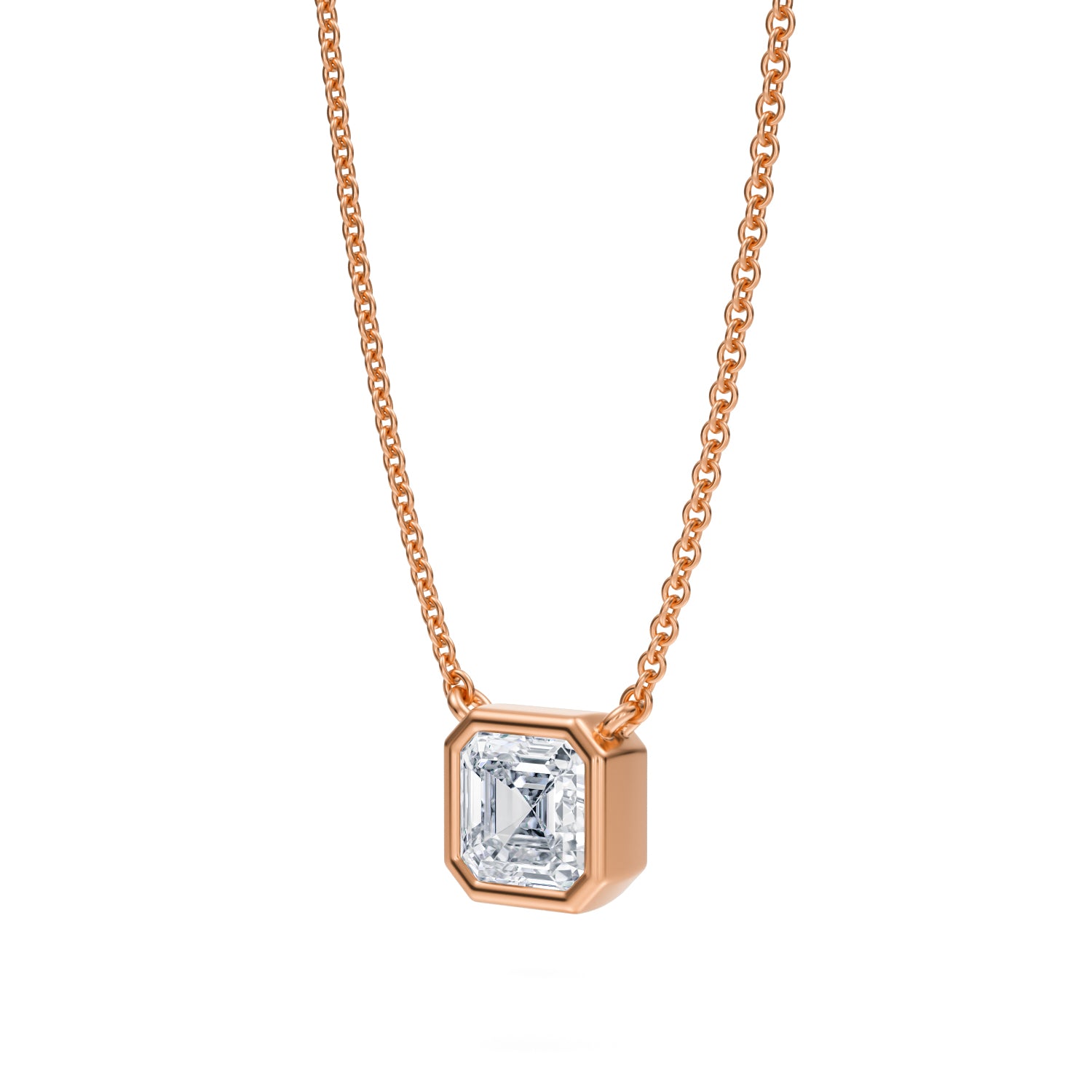 1 Carat Asscher Cut Bezel Solitaire Pendant Necklace