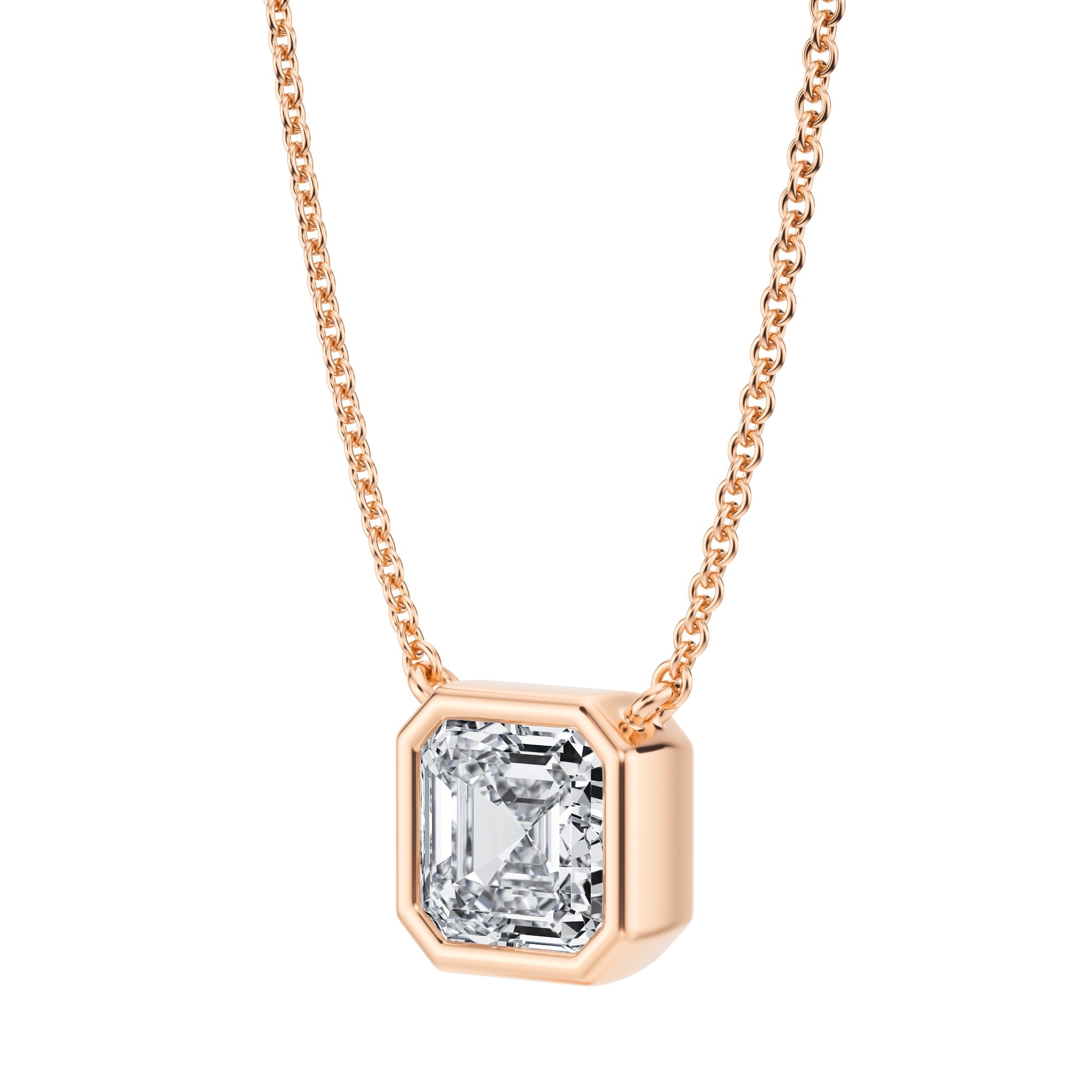 1.5 Carat Asscher Cut Bezel Solitaire Pendant Necklace