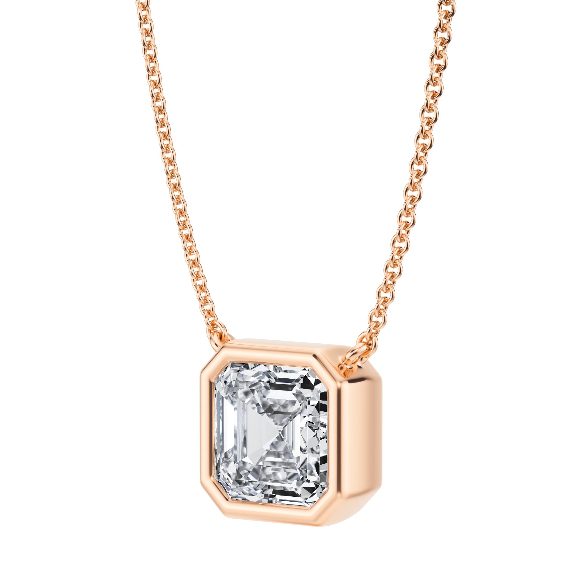 2.5 Carat Asscher Cut Bezel Solitaire Pendant Necklace