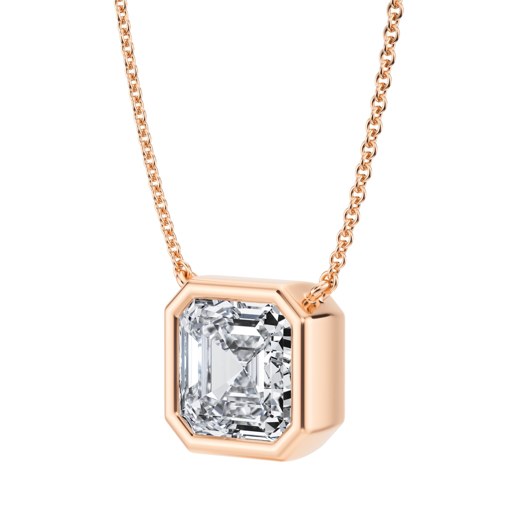 3.5 Carat Asscher Cut Bezel Solitaire Pendant Necklace