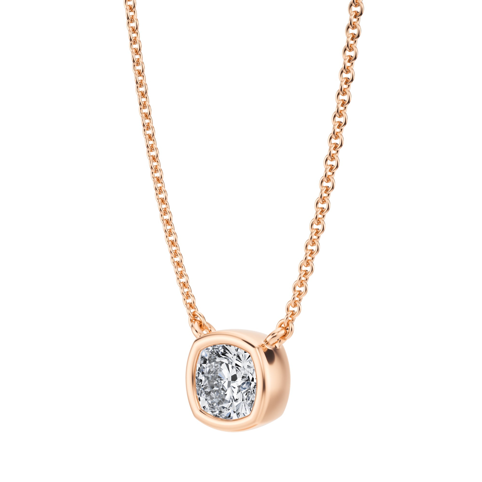 1/2 Carat Cushion Bezel Solitaire Pendant Necklace