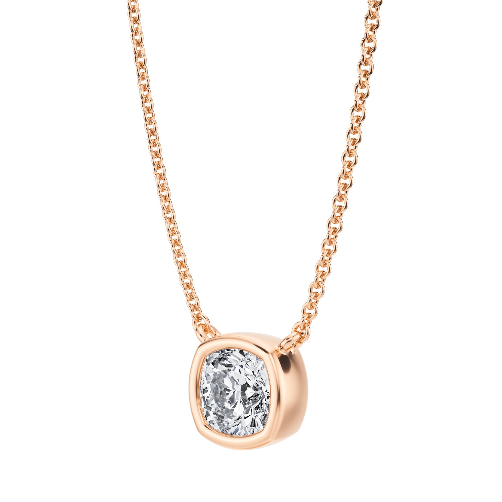 3/4 Carat Cushion Bezel Solitaire Pendant Necklace