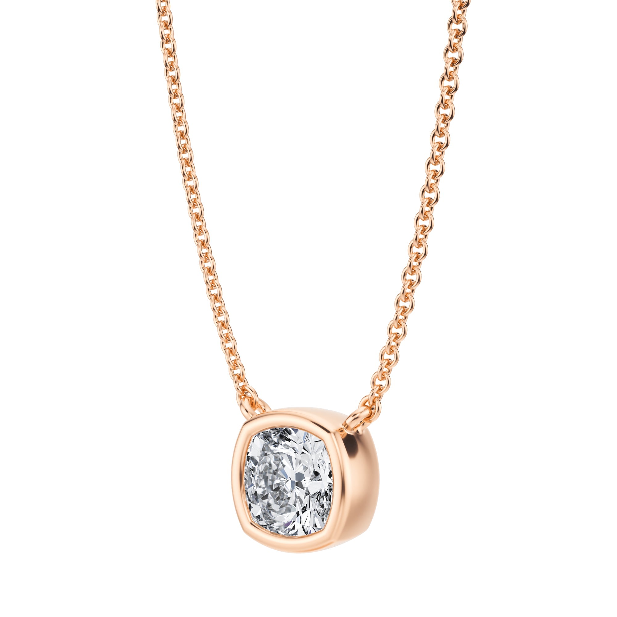 1 Carat Cushion Bezel Solitaire Pendant Necklace