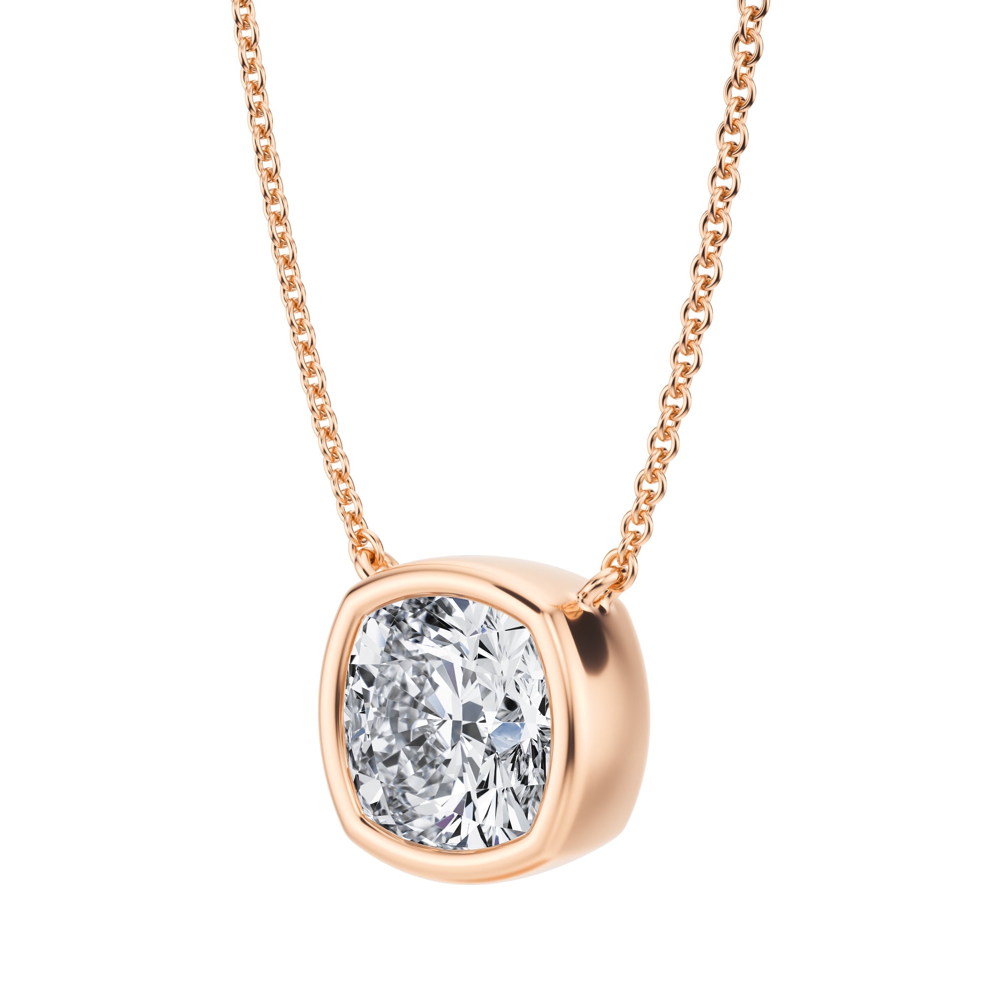 3 Carat Cushion Bezel Solitaire Pendant Necklace