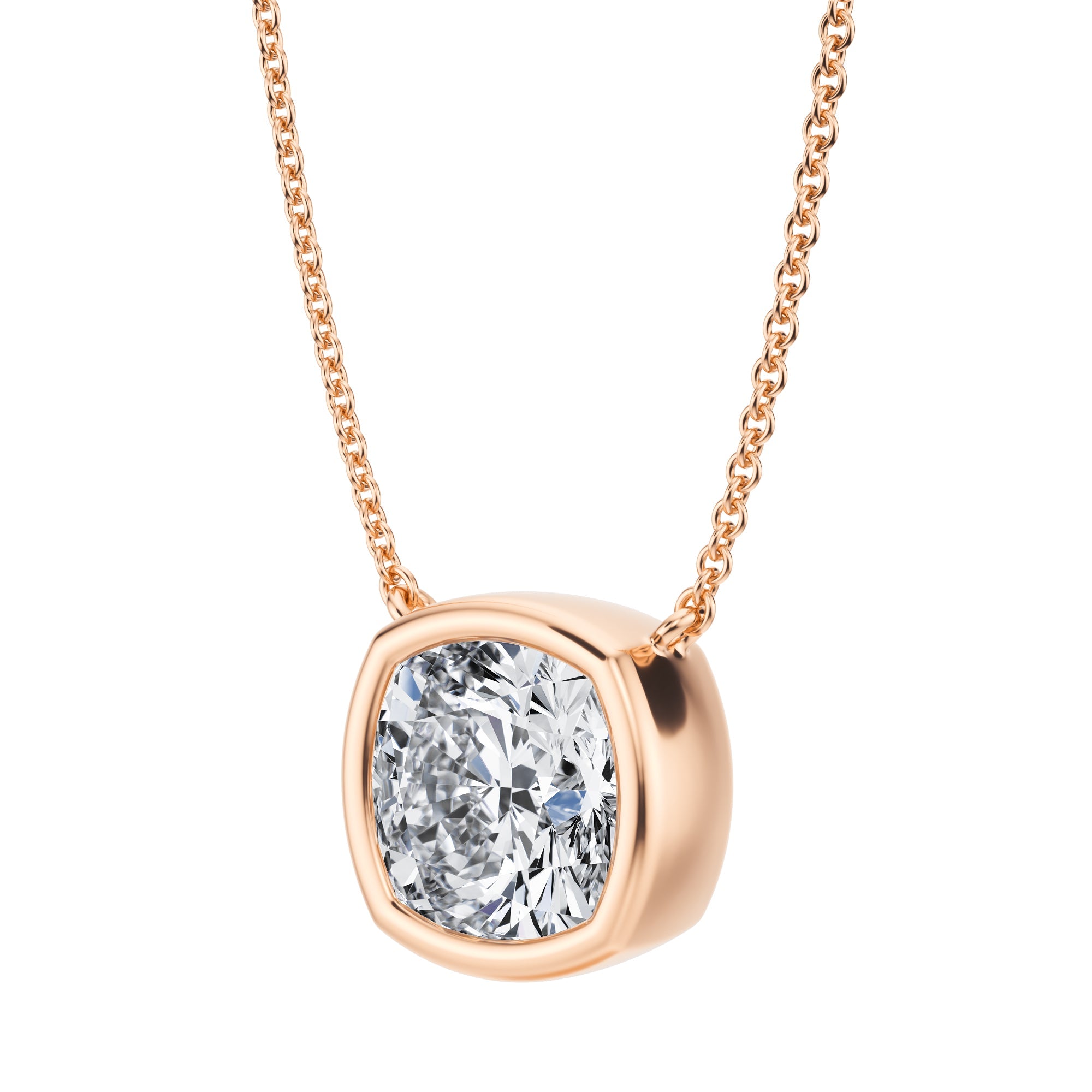 3.5 Carat Cushion Bezel Solitaire Pendant Necklace