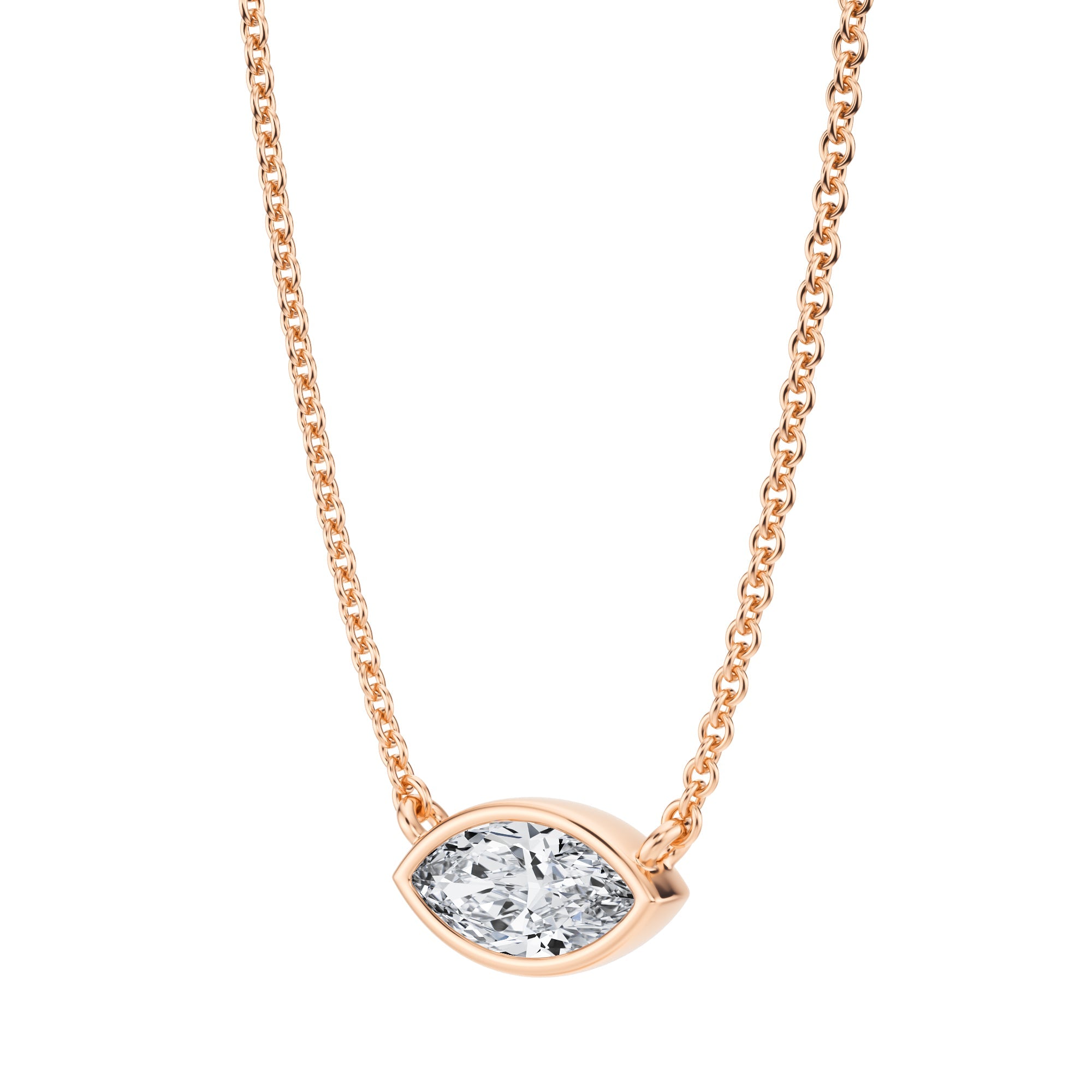 1/2 Carat Marquise Bezel Solitaire Pendant Necklace