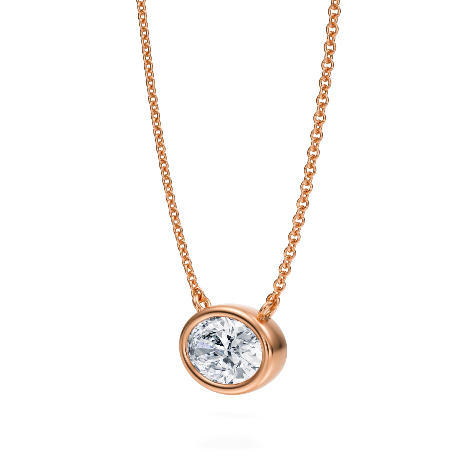 1 Carat Oval Bezel Solitaire Pendant Necklace