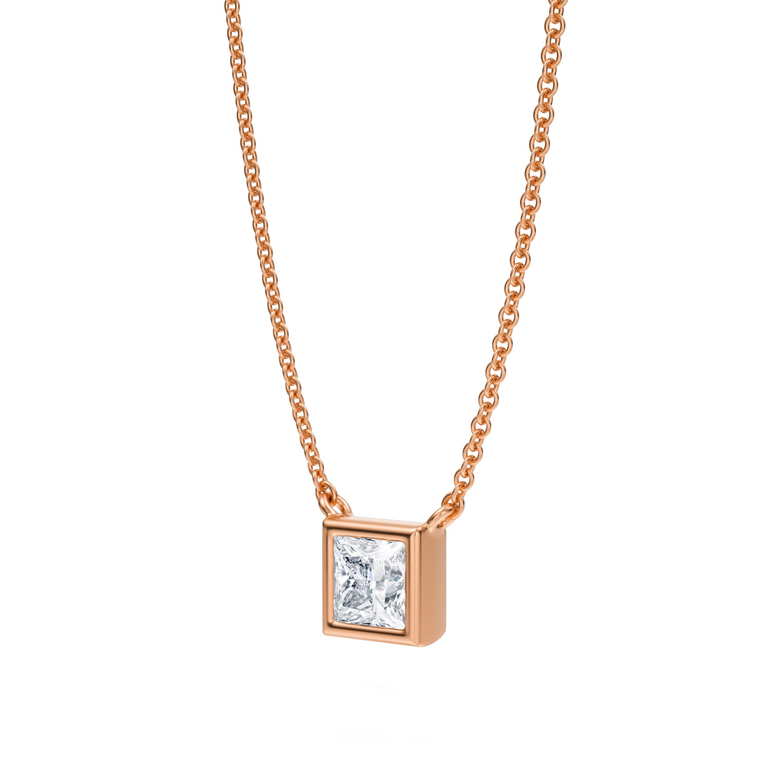 1/2 Carat Princess Cut Bezel Solitaire Pendant Necklace