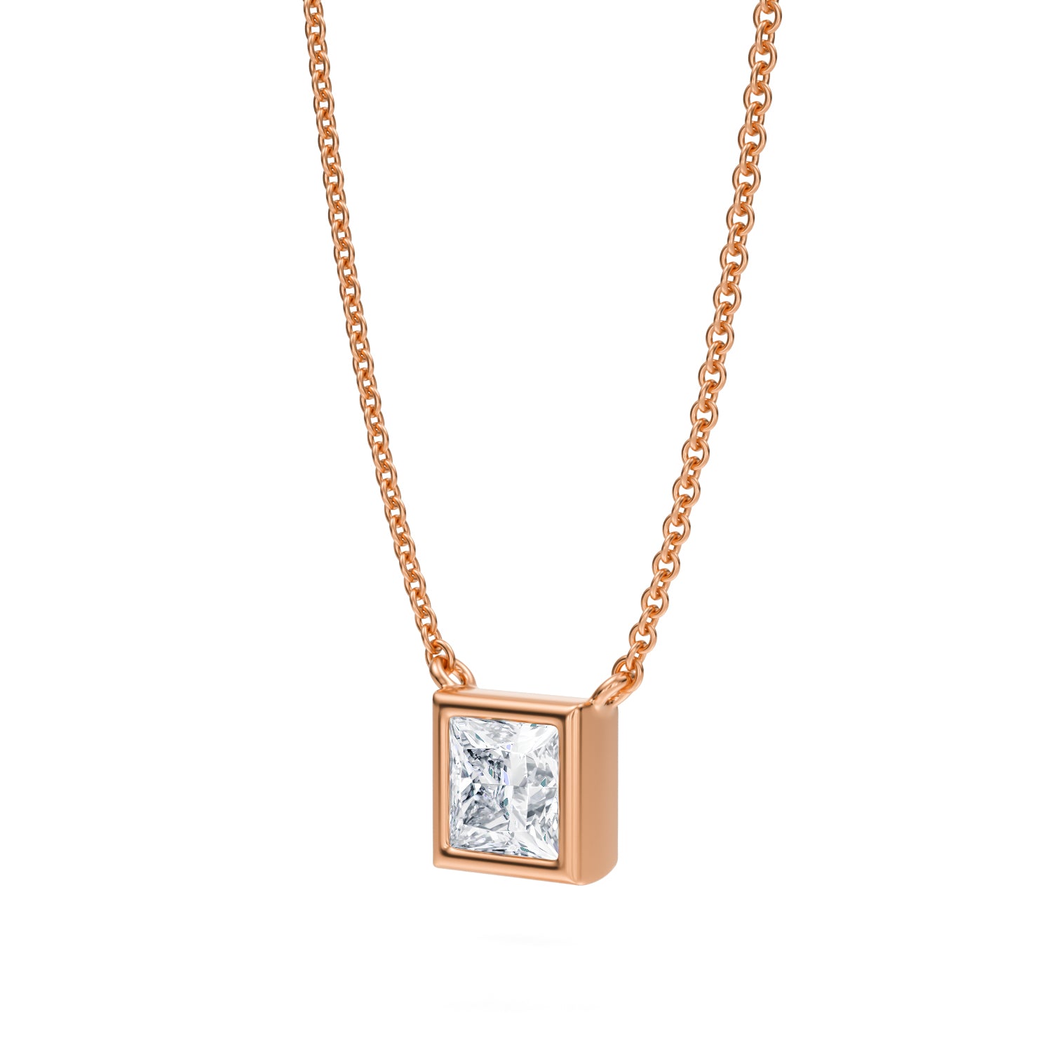 3/4 Carat Princess Cut Bezel Solitaire Pendant Necklace