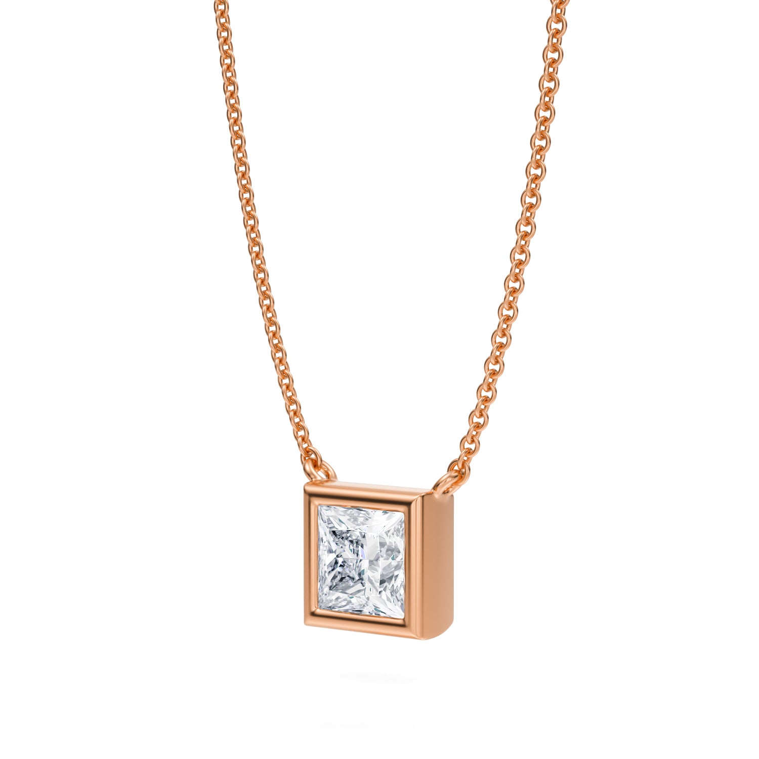 1 Carat Princess Cut Bezel Solitaire Pendant Necklace