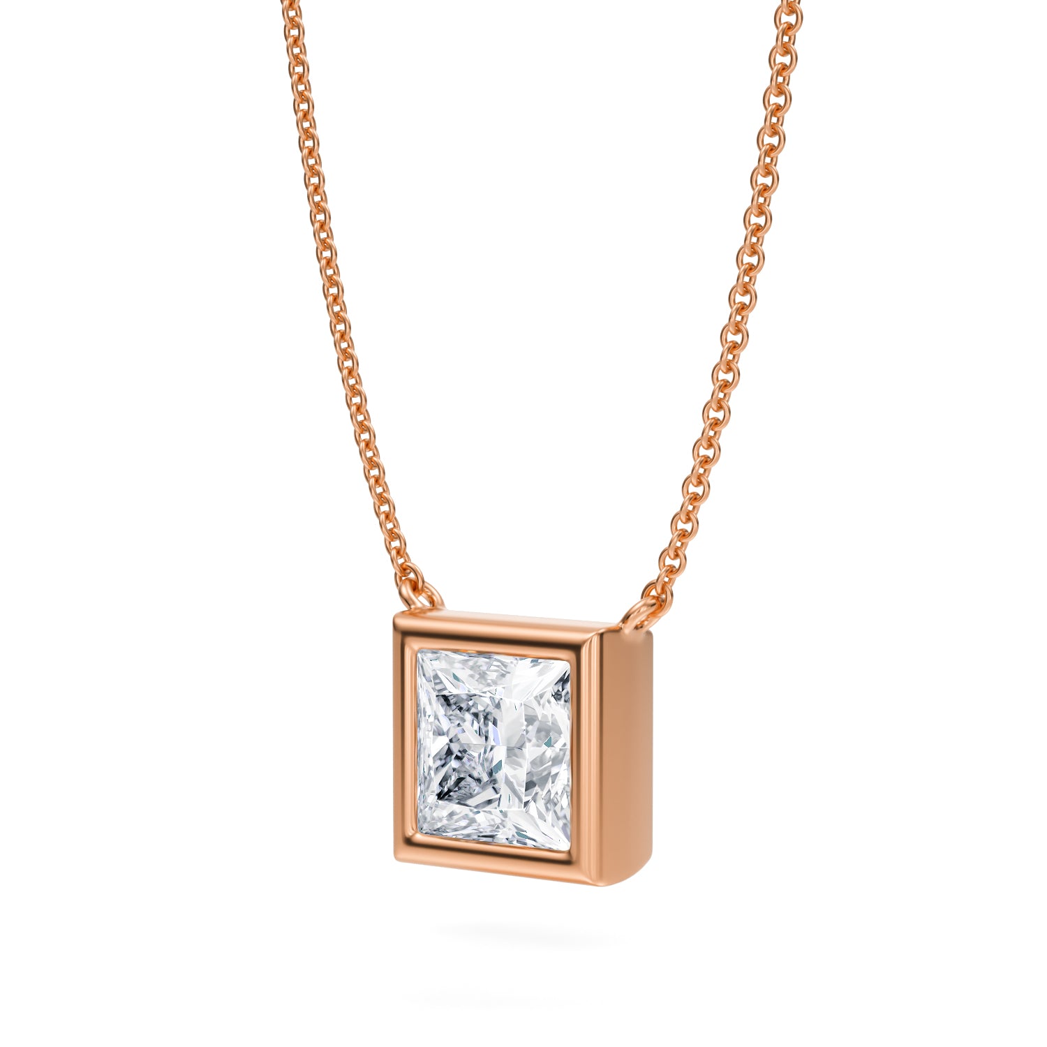 2 Carat Princess Cut Bezel Solitaire Pendant Necklace