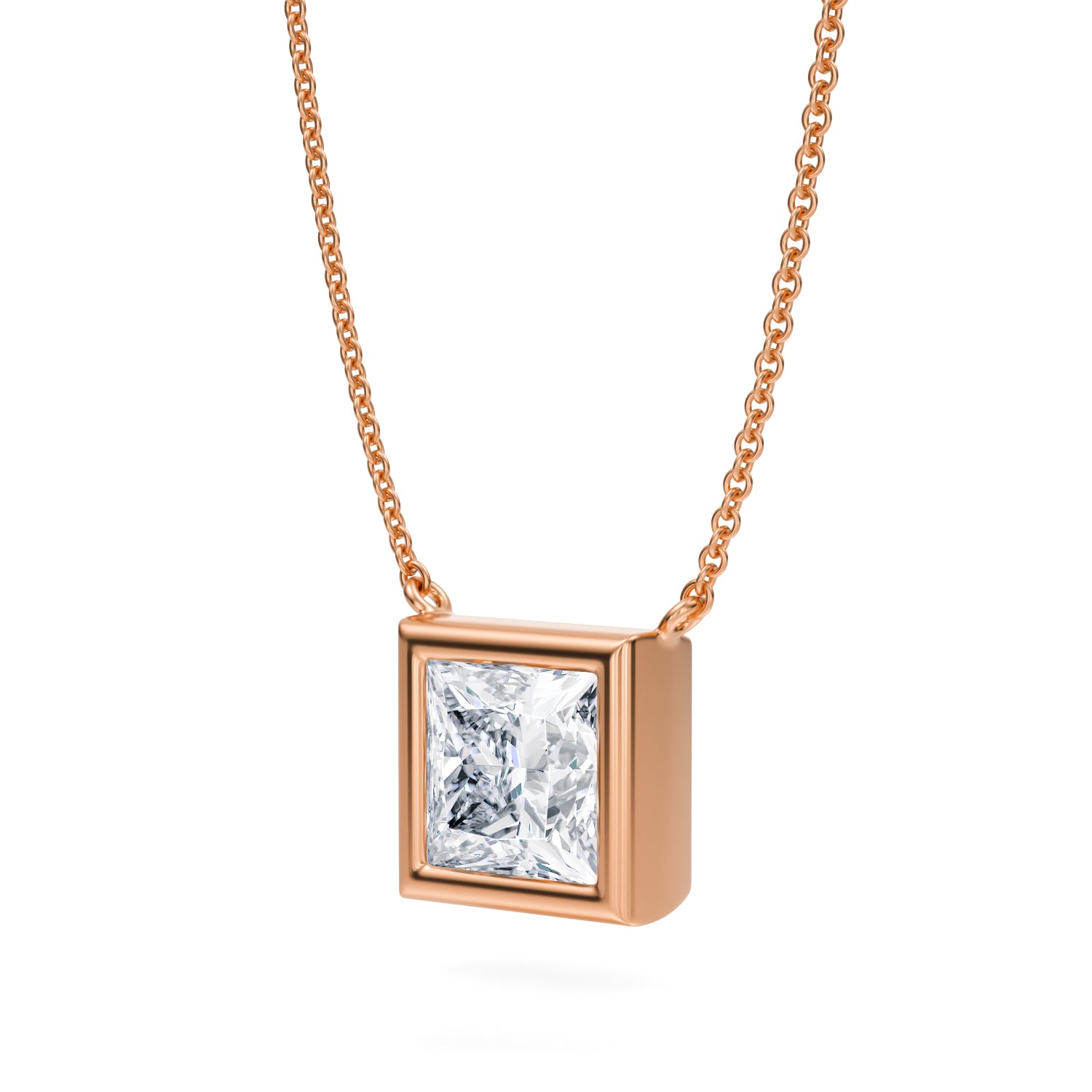 2.5 Carat Princess Cut Bezel Solitaire Pendant Necklace