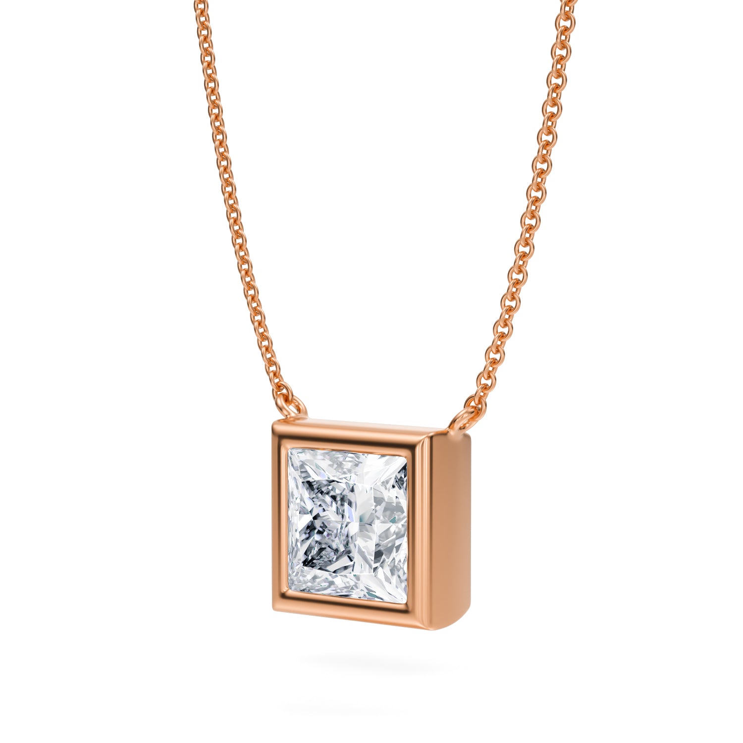 3 Carat Princess Cut Bezel Solitaire Pendant Necklace