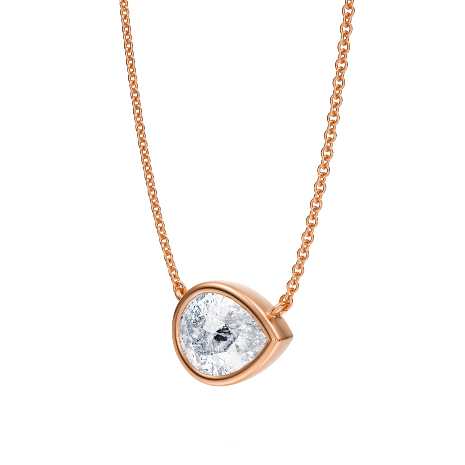 2 Carat Pear Bezel Solitaire Pendant Necklace