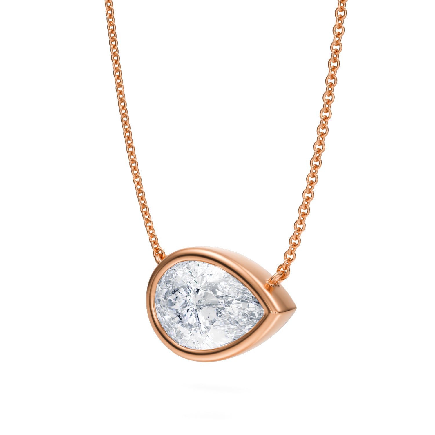 3 Carat Pear Bezel Solitaire Pendant Necklace