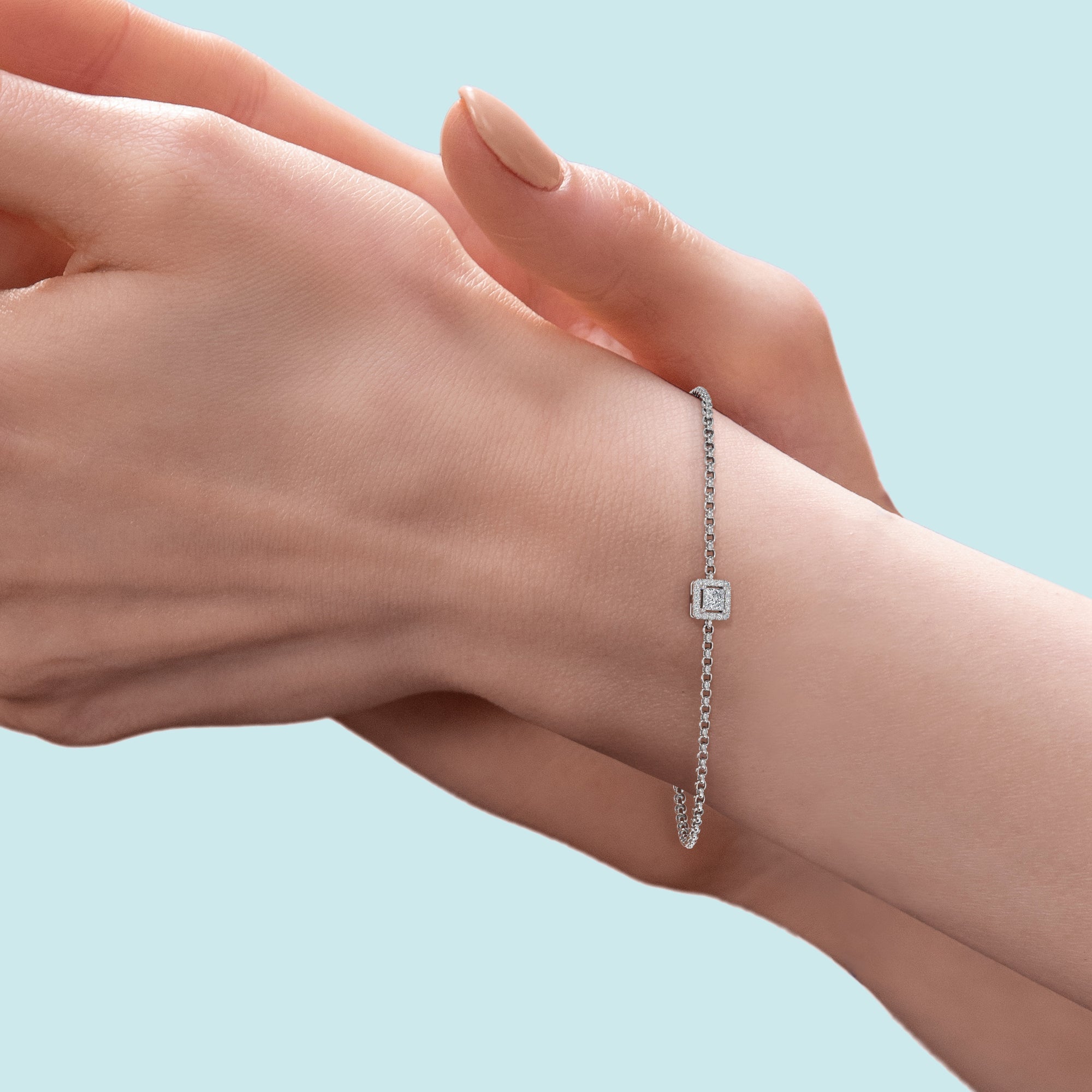 Princess Cut Halo Chain Bracelet