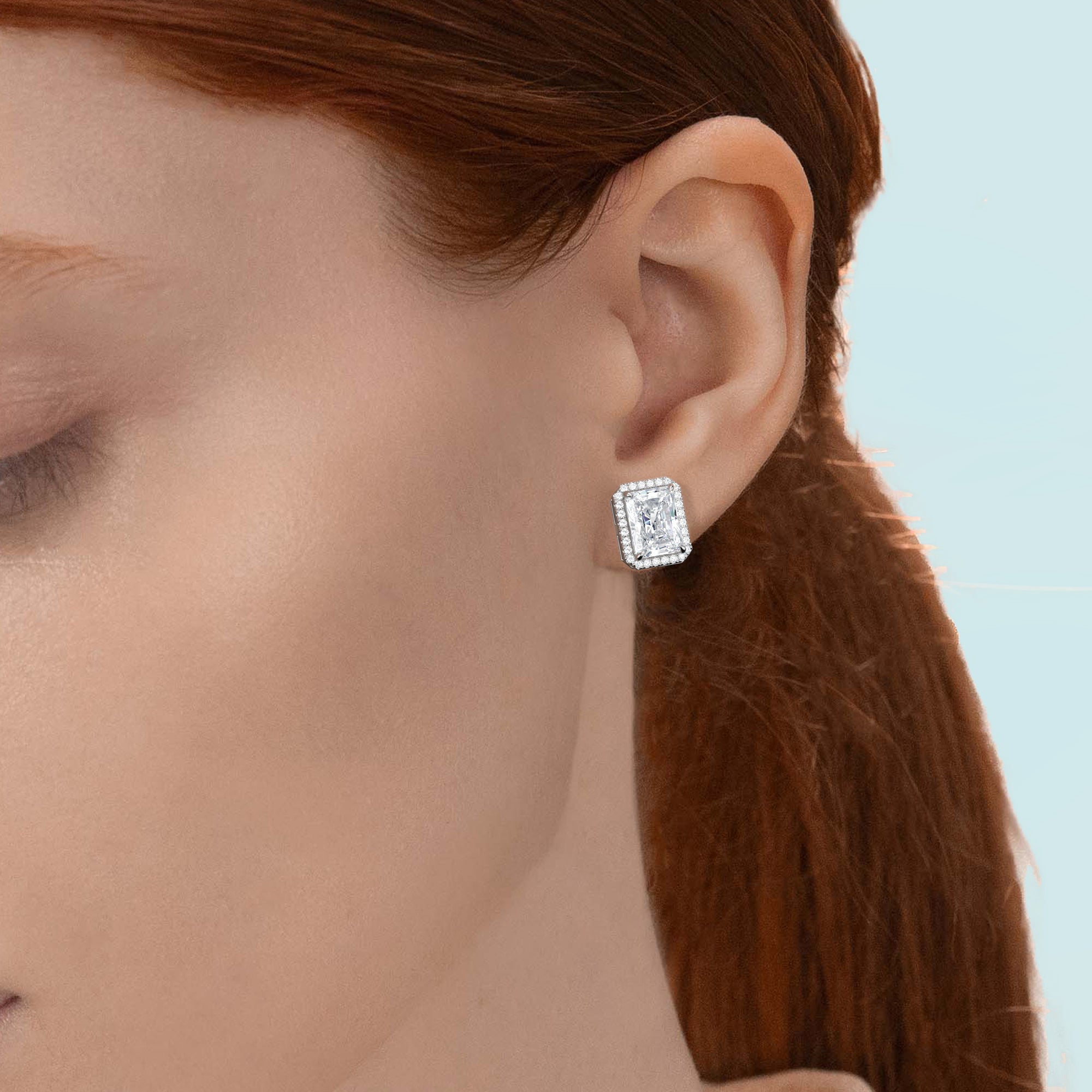 4 Carat Radiant Halo Stud Earrings