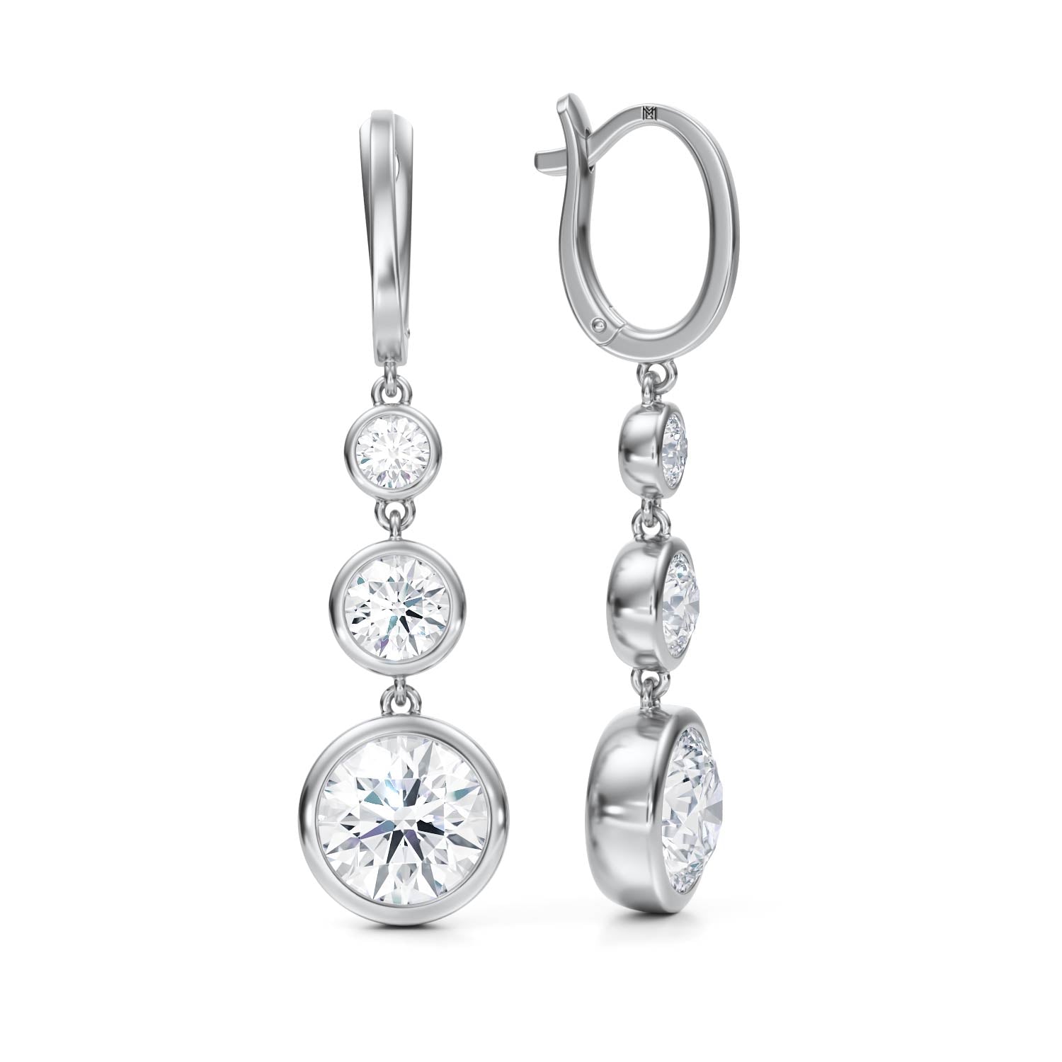 4 Carat Round Three Stone Drop Earrings