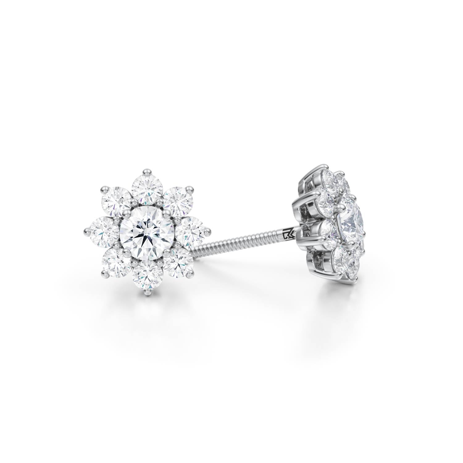 1.25 Carat Round Flower Cluster Stud Earrings