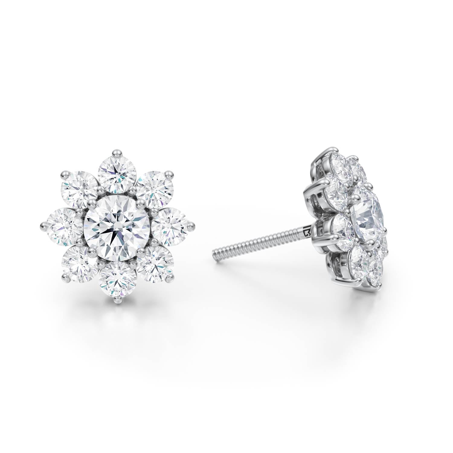 2.50 Carat Round Flower Cluster Stud Earrings