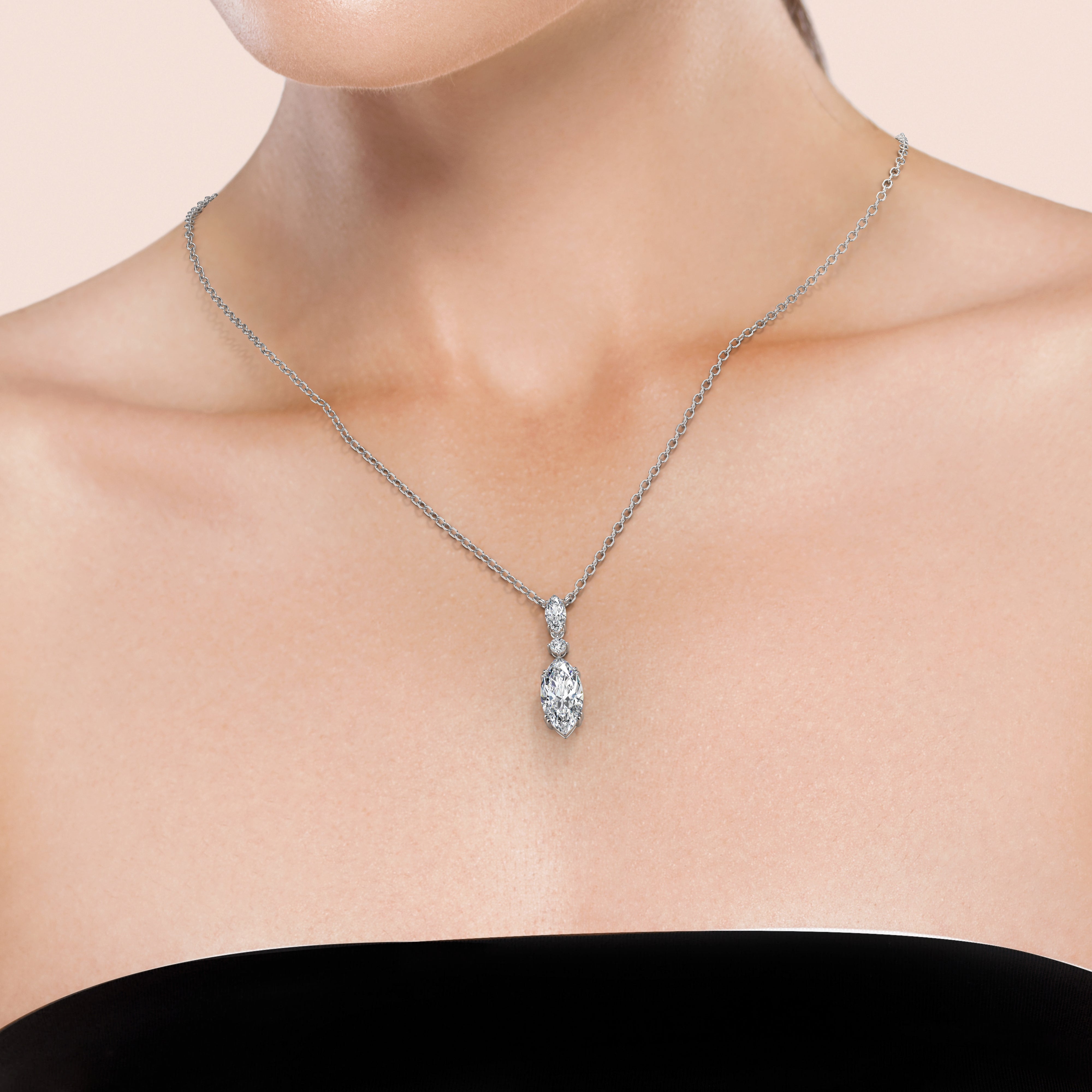 Marquise Alternating 3 Stone Diamond Necklace - 2 Carat