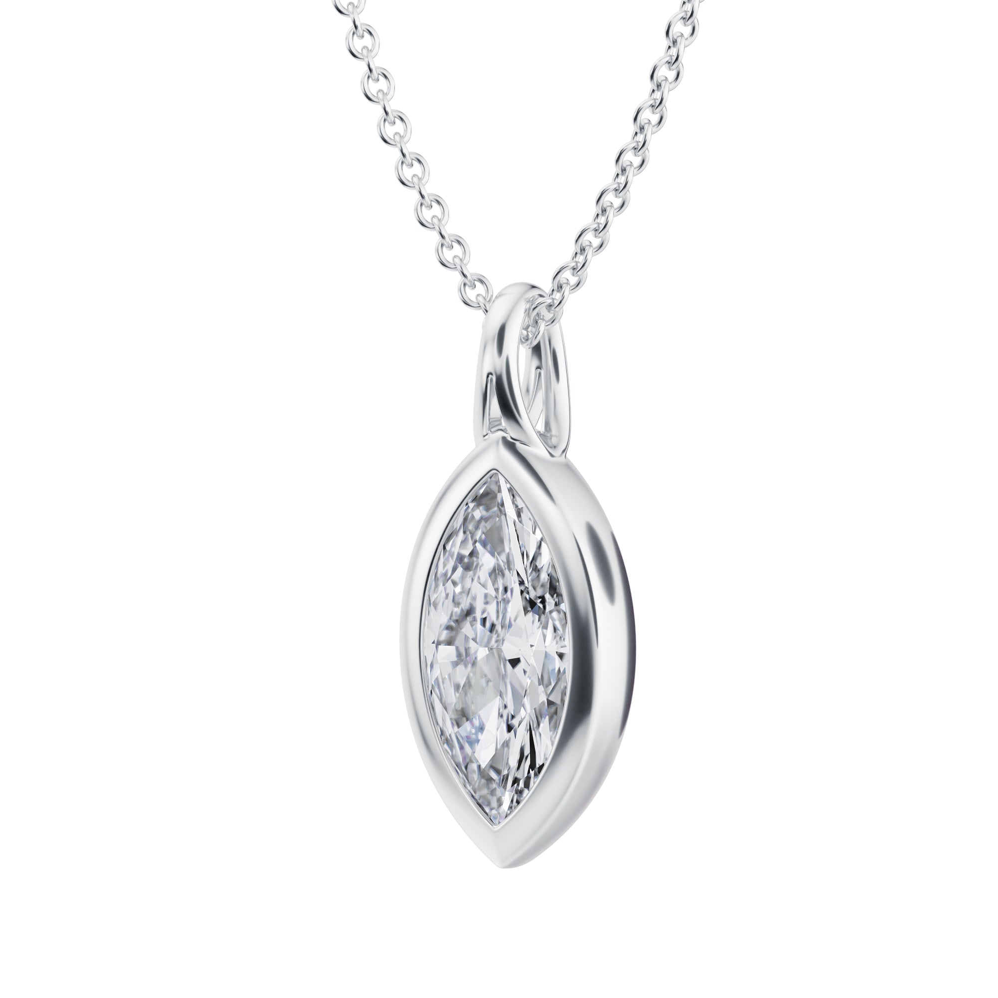 Elegant 1 Carat Marquise Lab Grown Diamond Bezel Necklace in White Gold