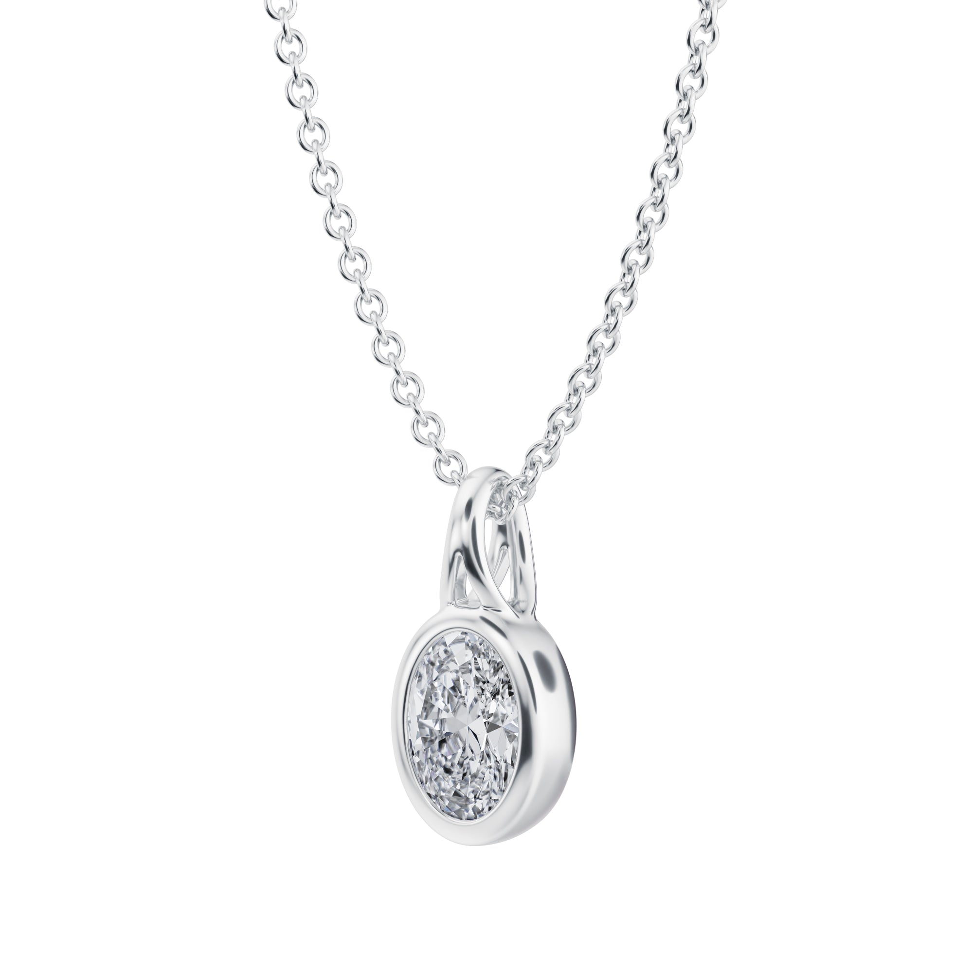 Gleaming 1/2 Carat Oval Lab Grown Diamond Bezel Necklace in White Gold