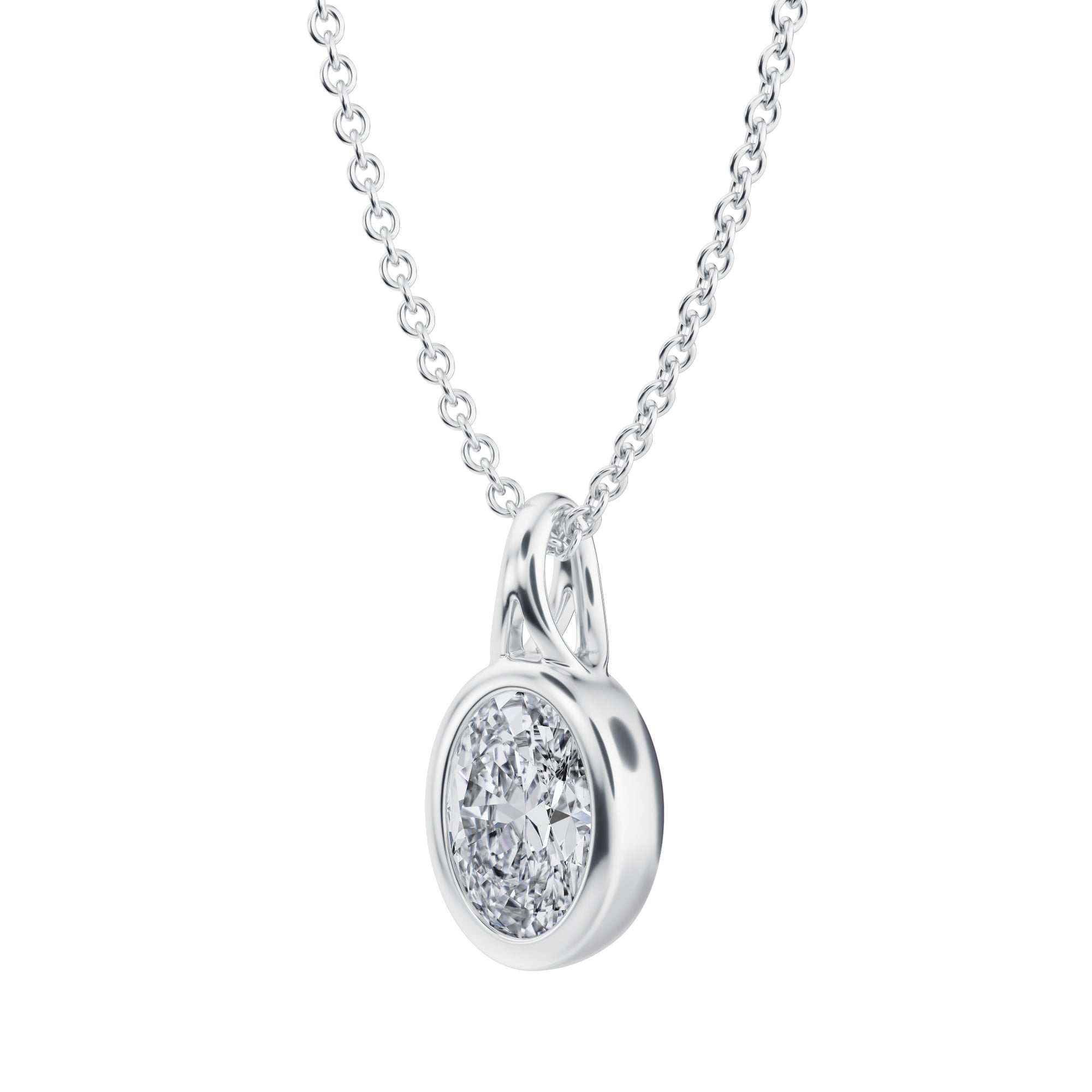 3/4 Carat Oval Lab Grown Diamond Bezel Necklace in White Gold, Perfect for Any Occasion