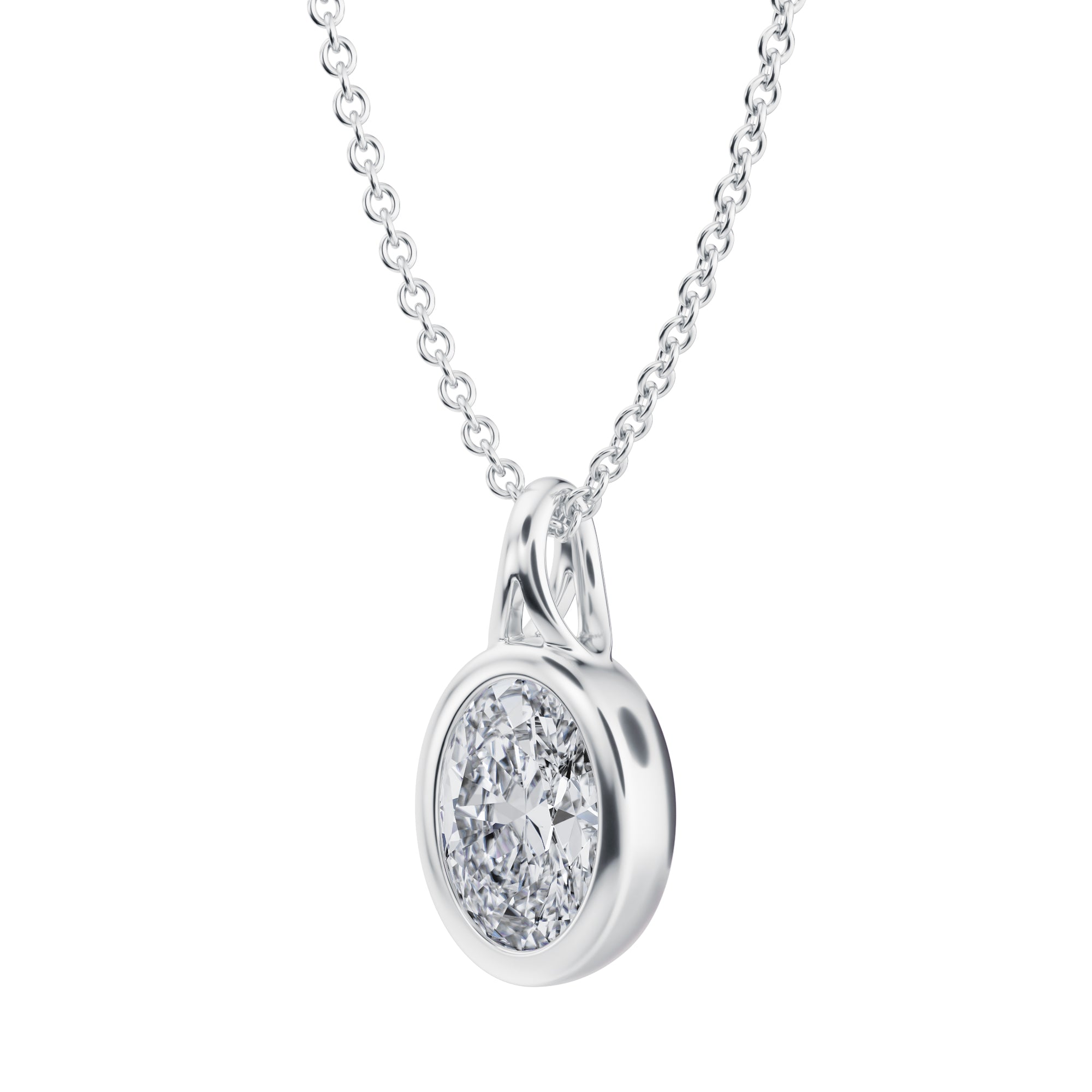 Charming 1 Carat Oval Lab Grown Diamond Necklace in Bezel Style in White Gold