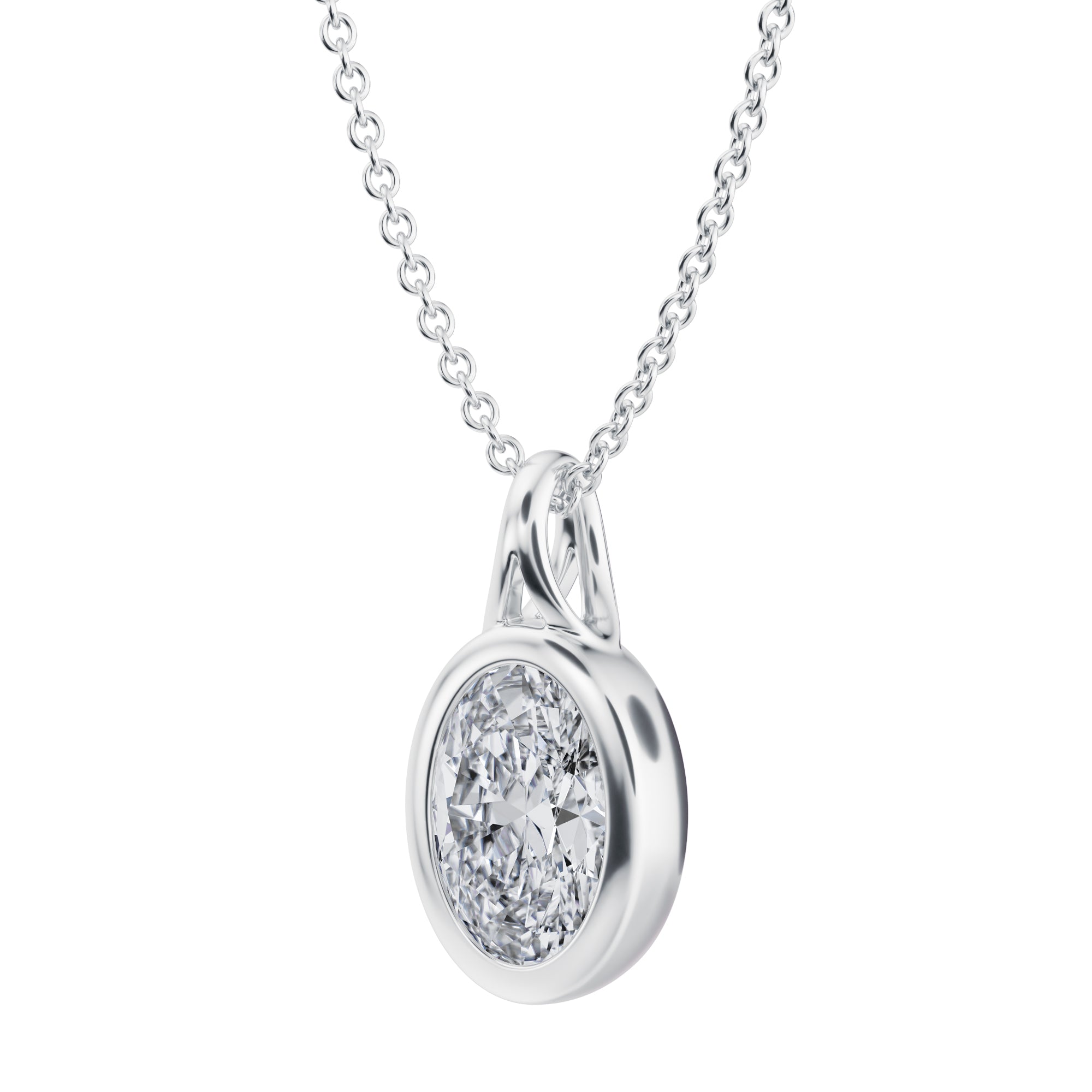 Oval Lab Grown Diamond Bezel Necklace in White Gold - 1.5 Carats of Elegance