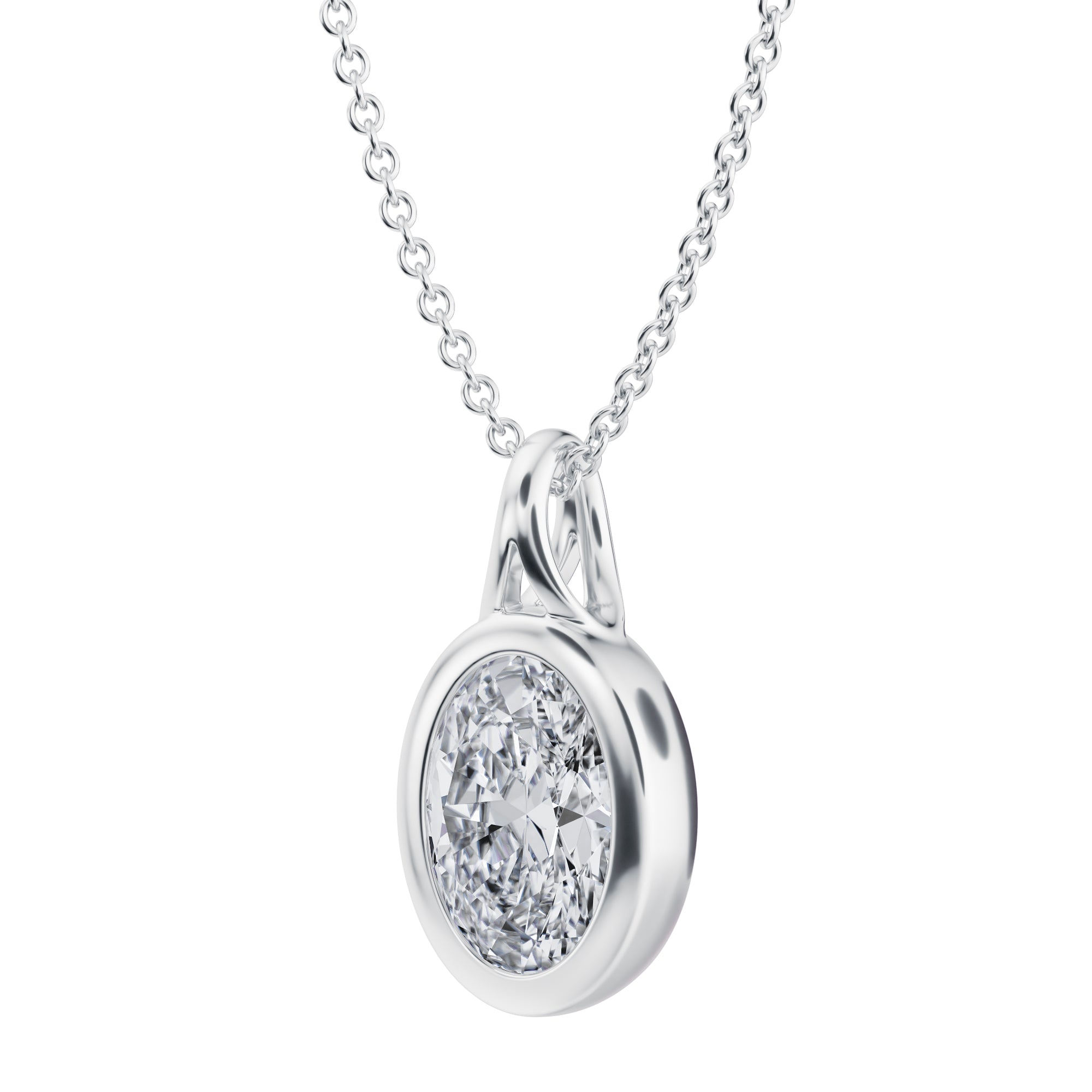 Luxurious 2 Carat Oval Lab Grown Diamond Bezel Necklace in White Gold