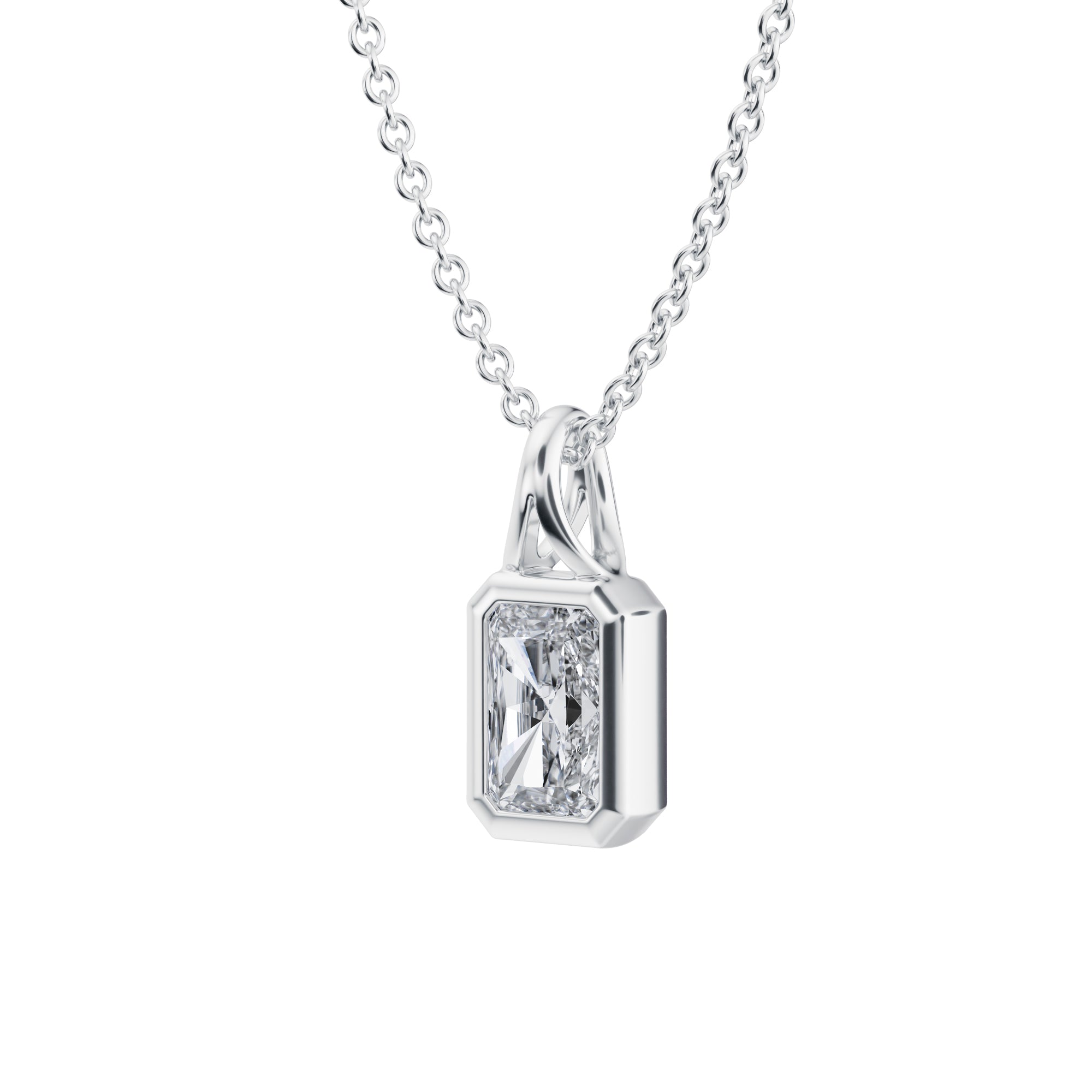 Attractive 1/2 Carat Radiant Lab Grown Diamond Bezel Necklace in White Gold