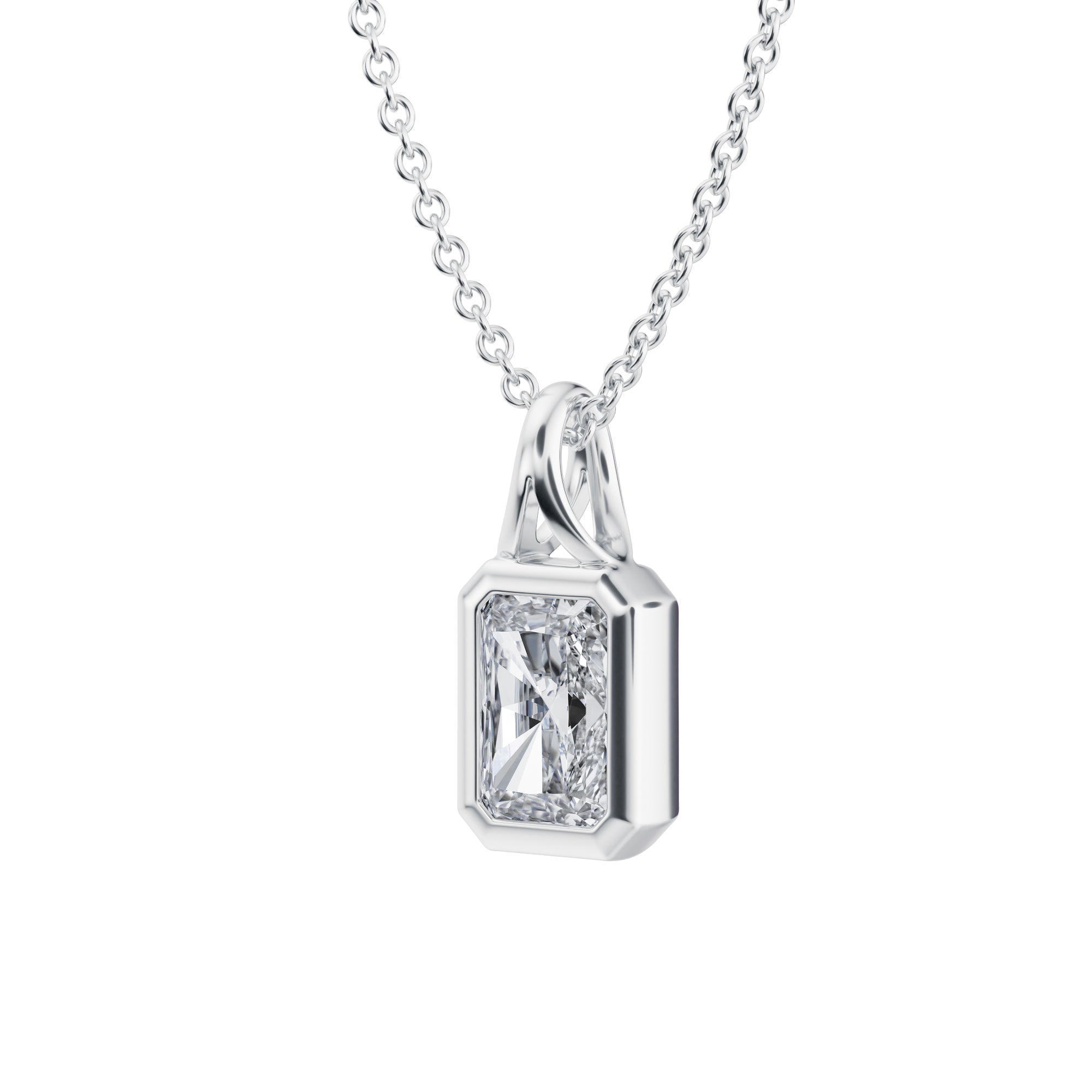 Charming 3/4 Carat Radiant Lab Grown Diamond Split Bail Bezel Necklace in Yellow Gold