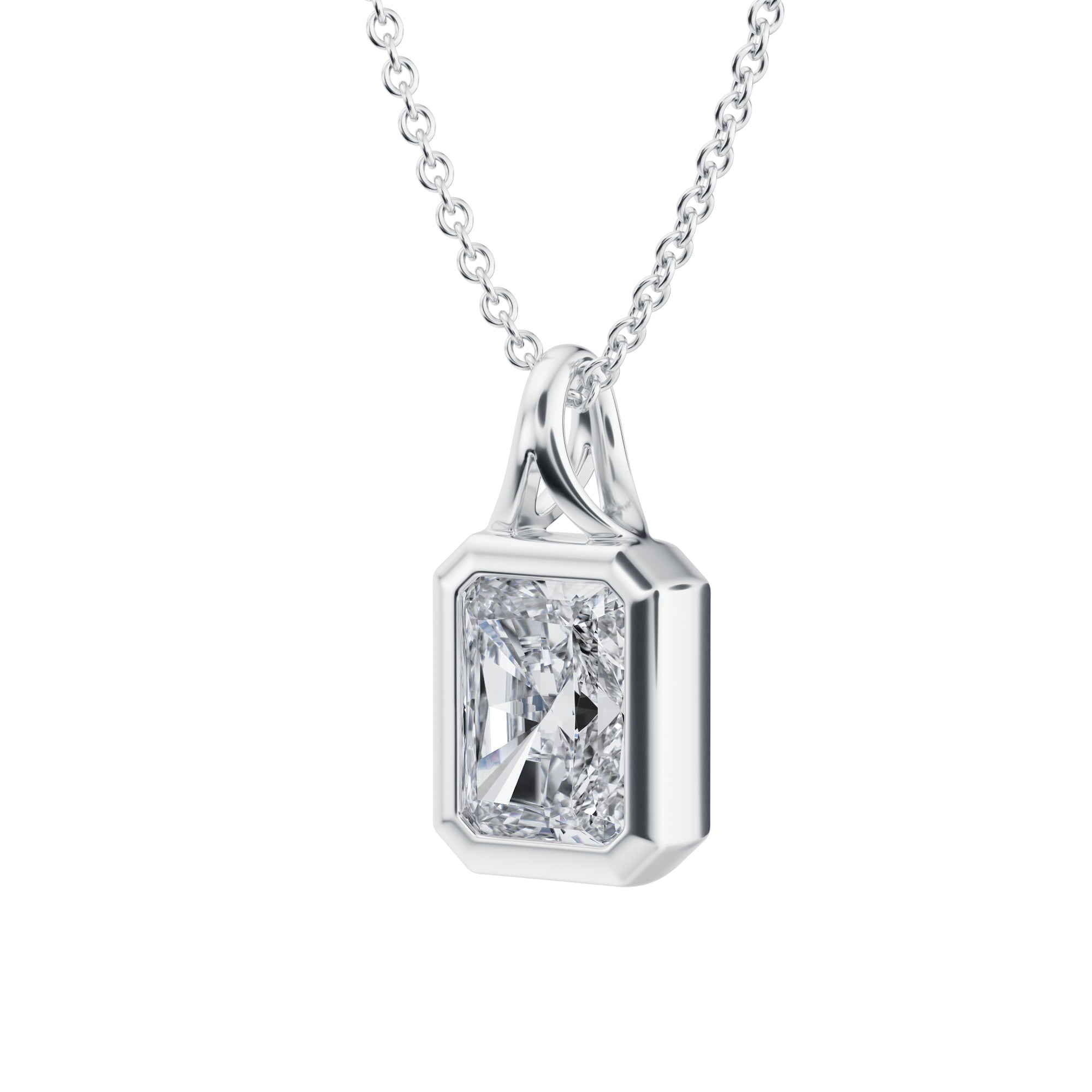 Elegant 1.5 Carat Radiant Lab Grown Diamond Bezel Necklace in White Gold