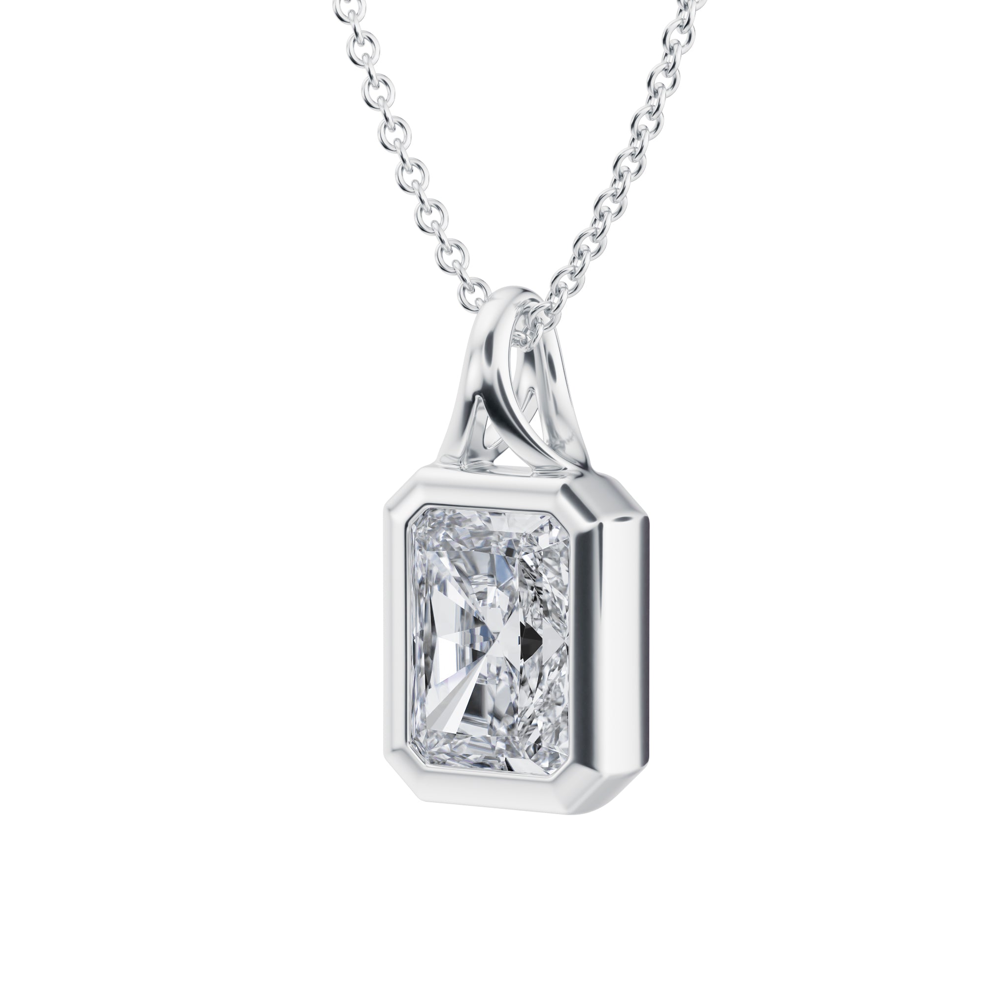 Beautiful 2 Carat Radiant Lab Grown Diamond Bezel Necklace in White Gold