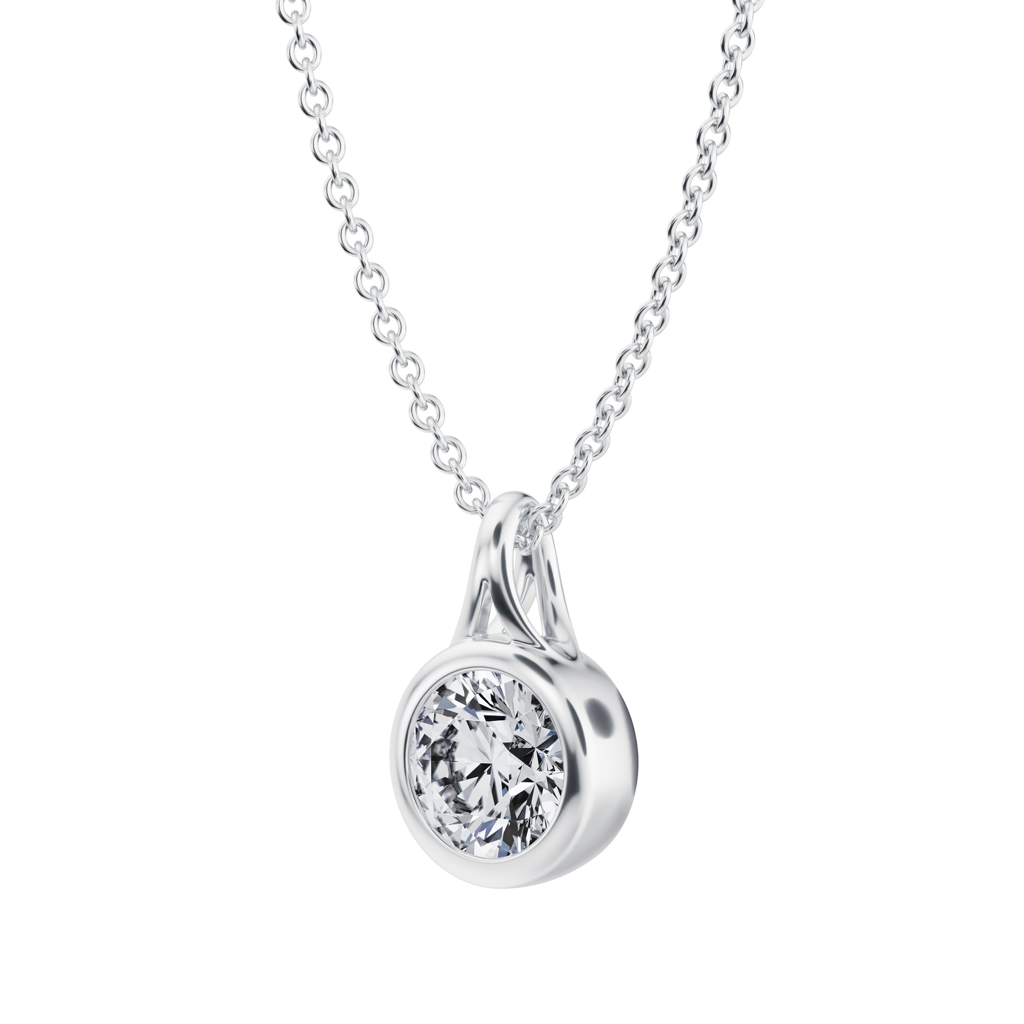 Attractive 3/4 Carat Round Lab Grown Diamond Bezel Necklace in White Gold