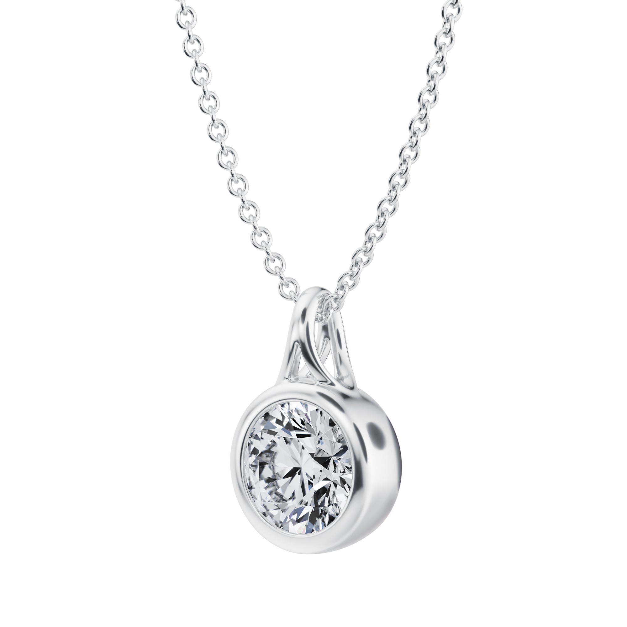 Charming 1 Carat Round Lab Grown Diamond Bezel Necklace in White Gold