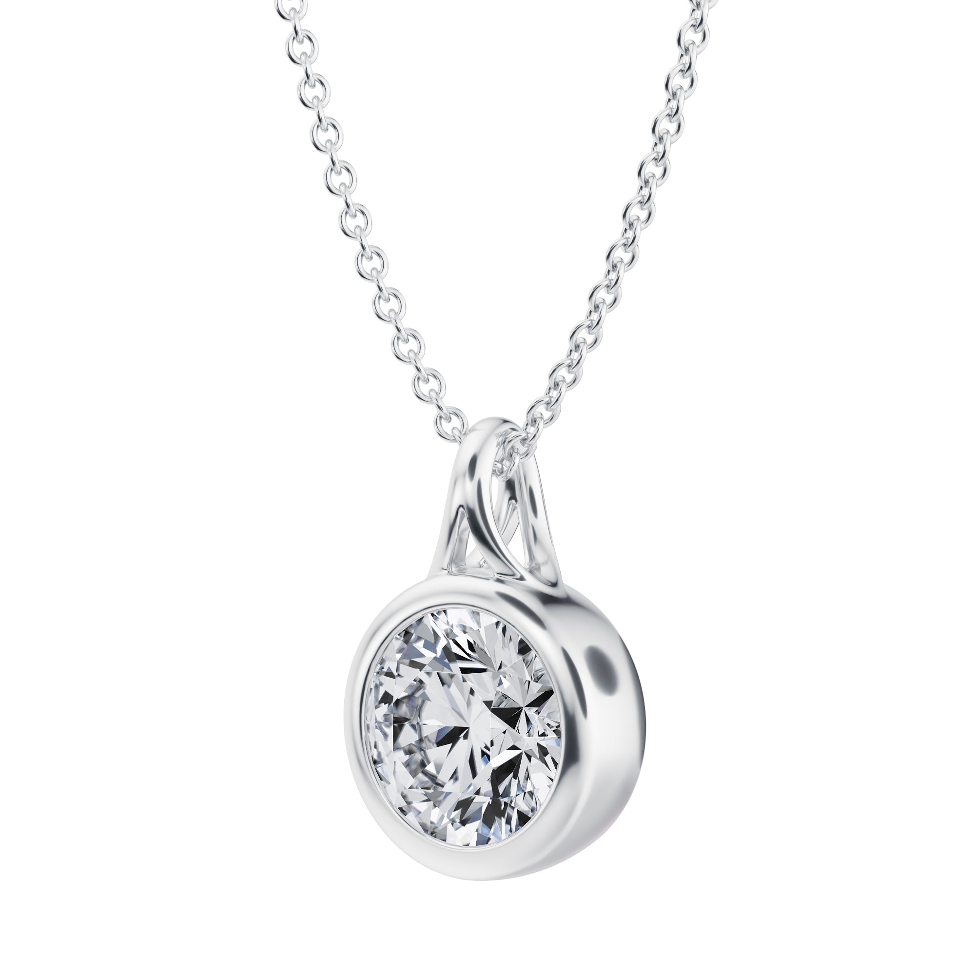 Classic 1.5 Carat Round Lab Grown Diamond Bezel Necklace in White Gold