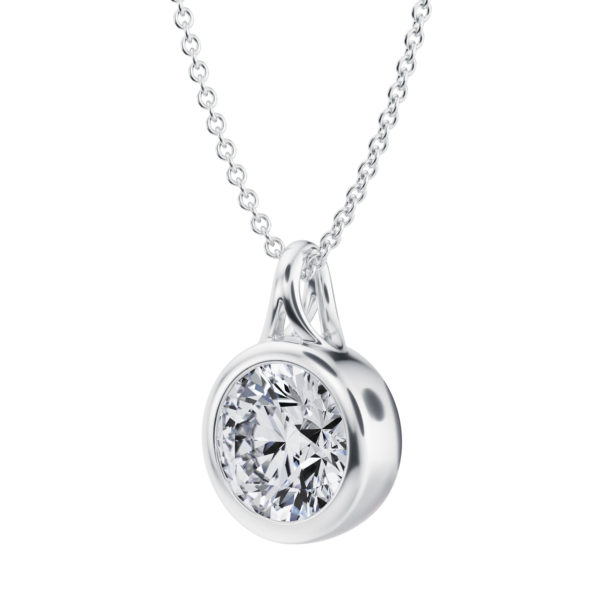 Gleaming 2 Carat Round Lab Grown Diamond Bezel Necklace in White Gold