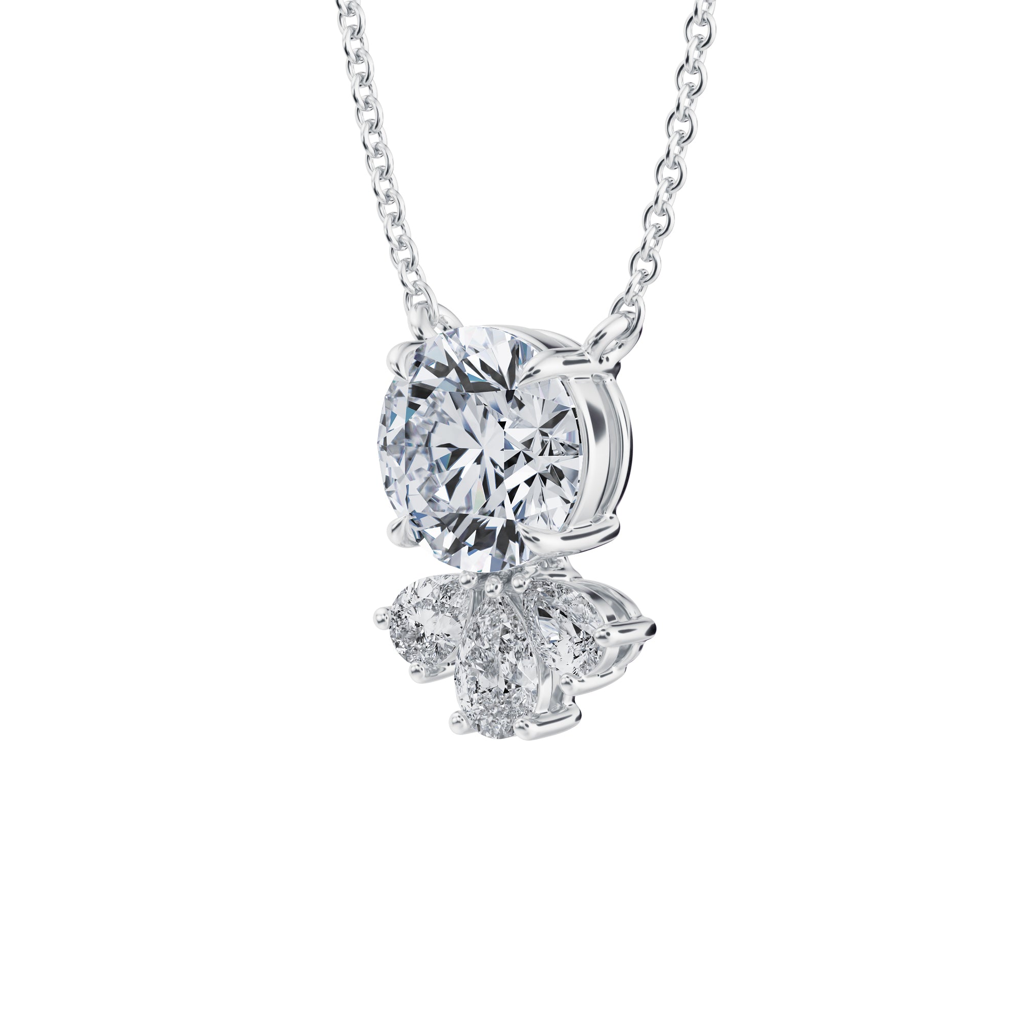 1.5 Carat Round Royal Marquise Cluster Pendant