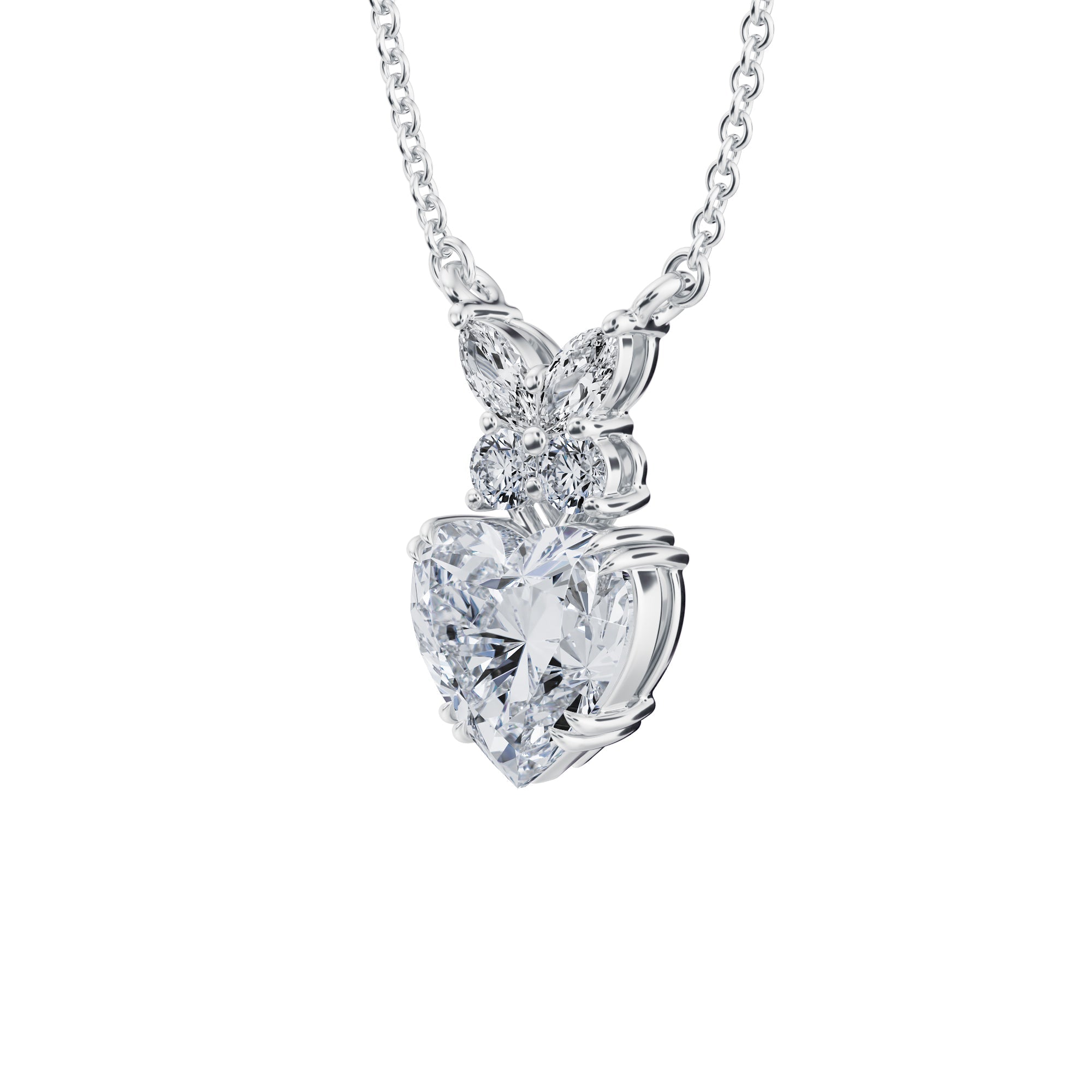 Heart Shape  Butterfly Cluster Pendant  2 Carat