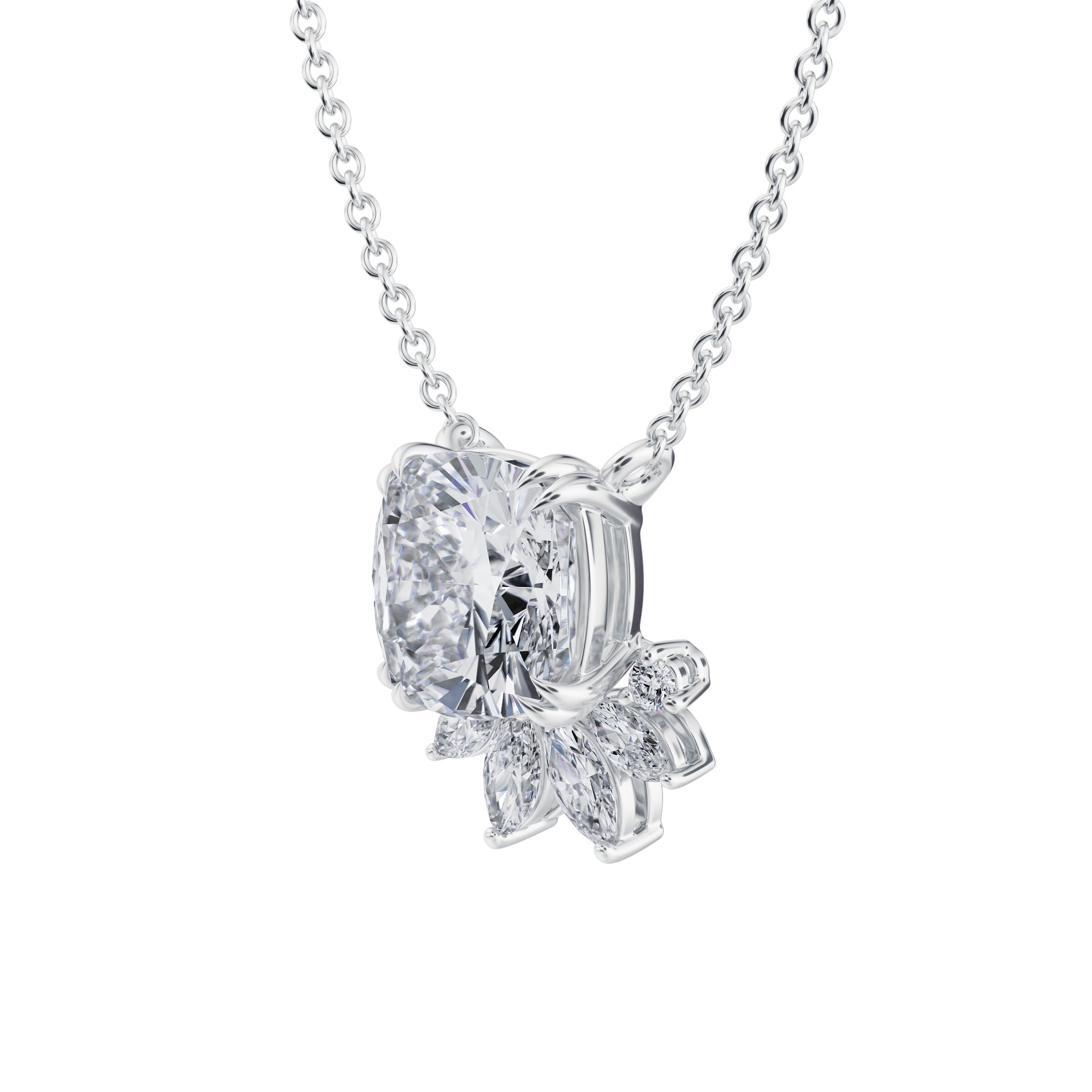 Cushion And Marquise Mixed Cluster Pendant Necklace