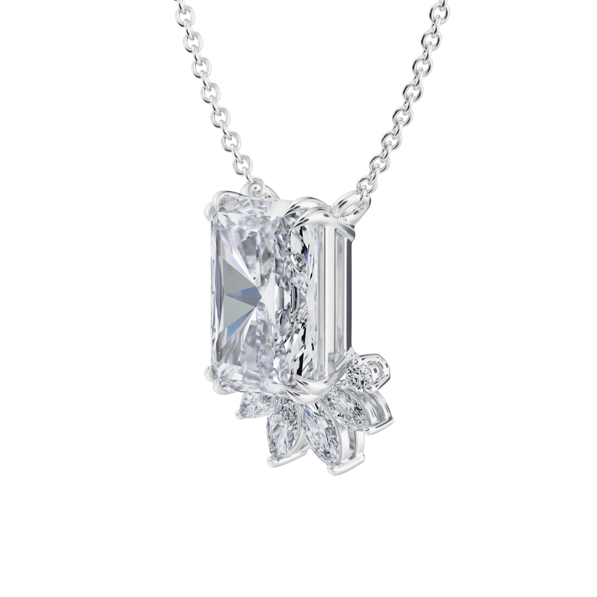 Radiant And Marquise Mixed Cluster Pendant Necklace