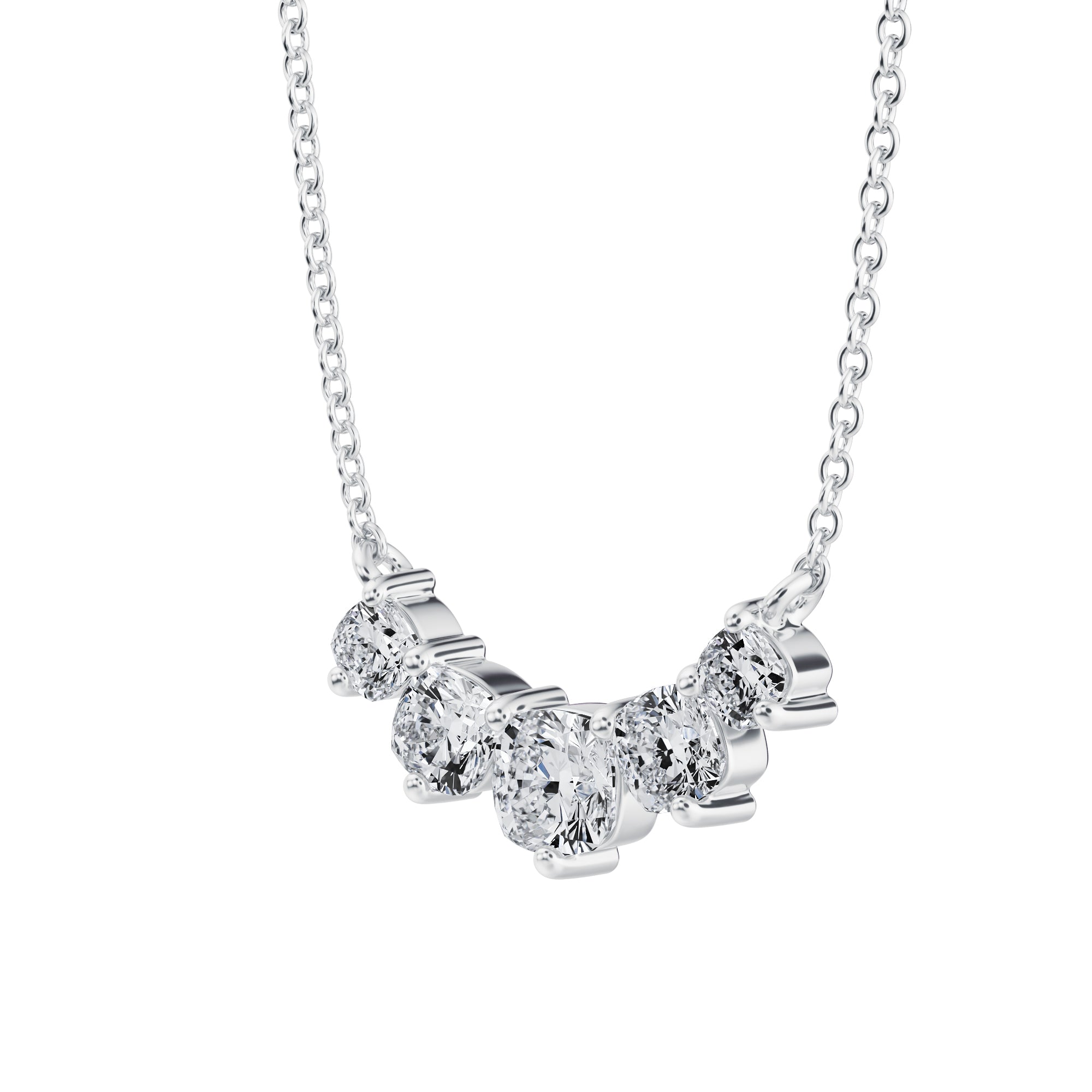 Luxurious 1 TCW graduated necklace with 
lab grown cushion diamonds in yellow gold.