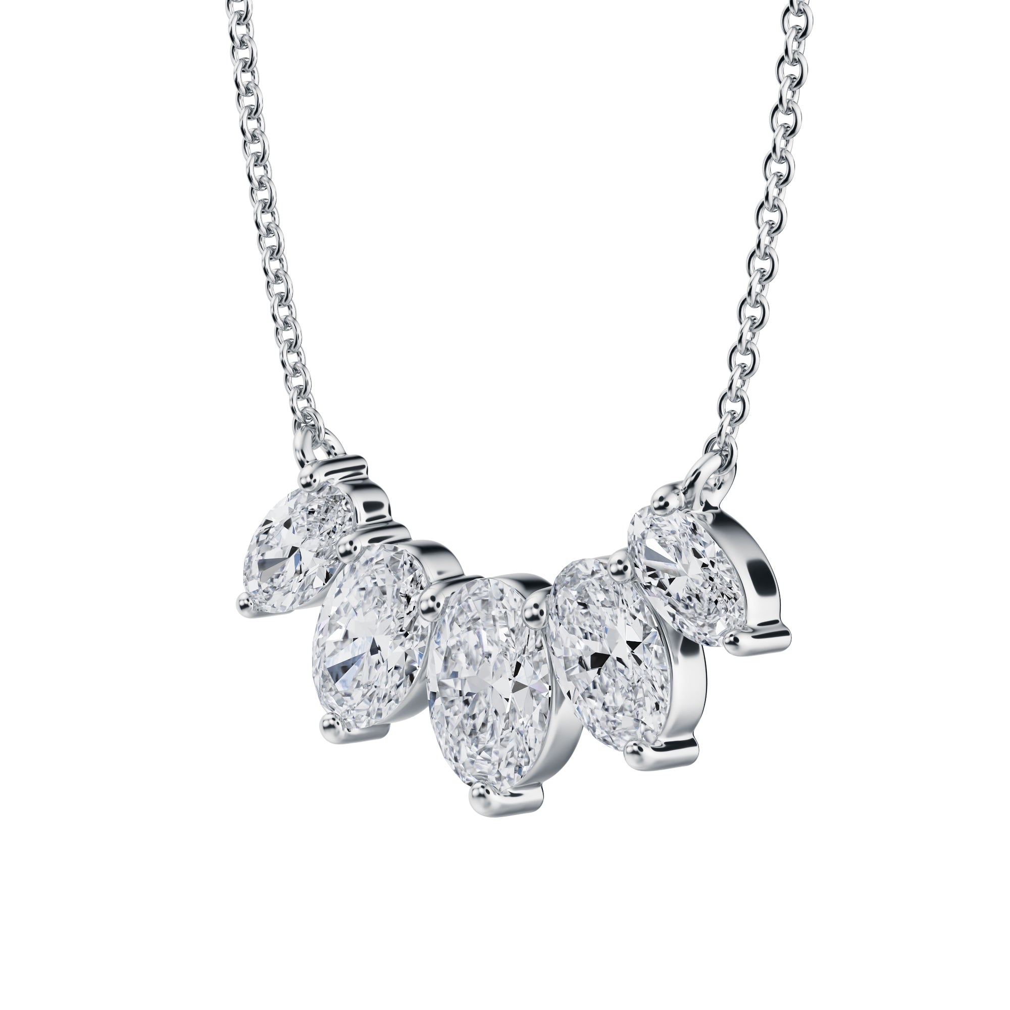 Timeless 2 TCW graduated lab grown oval 
cut diamond necklace in white gold.